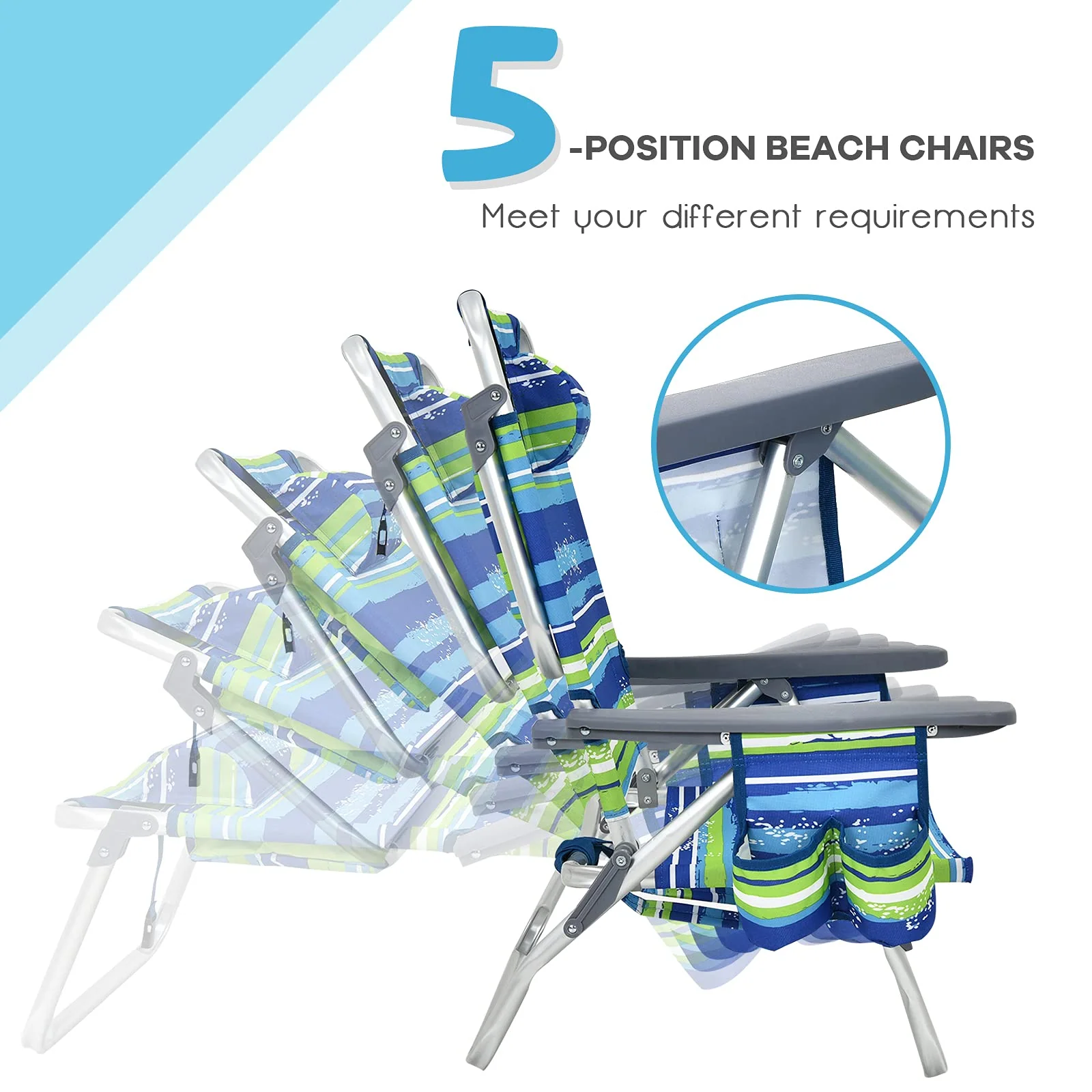 Goplus Backpack Beach Chairs, 2 Pcs Portable Camping Chairs with Cool Bag and Cup Holder (Without Side Table) - Image 4