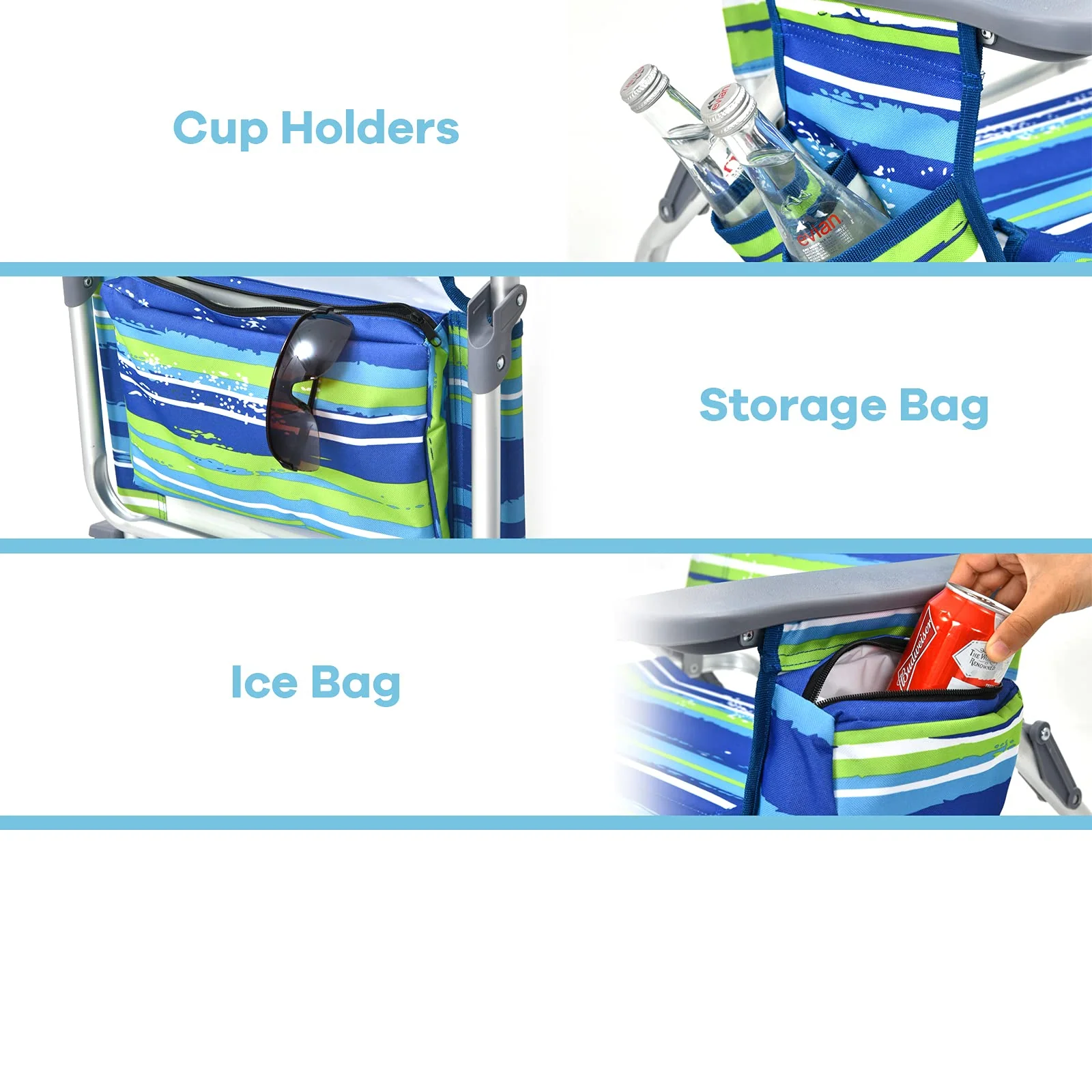 Goplus Backpack Beach Chairs, 2 Pcs Portable Camping Chairs with Cool Bag and Cup Holder (Without Side Table) - Image 5