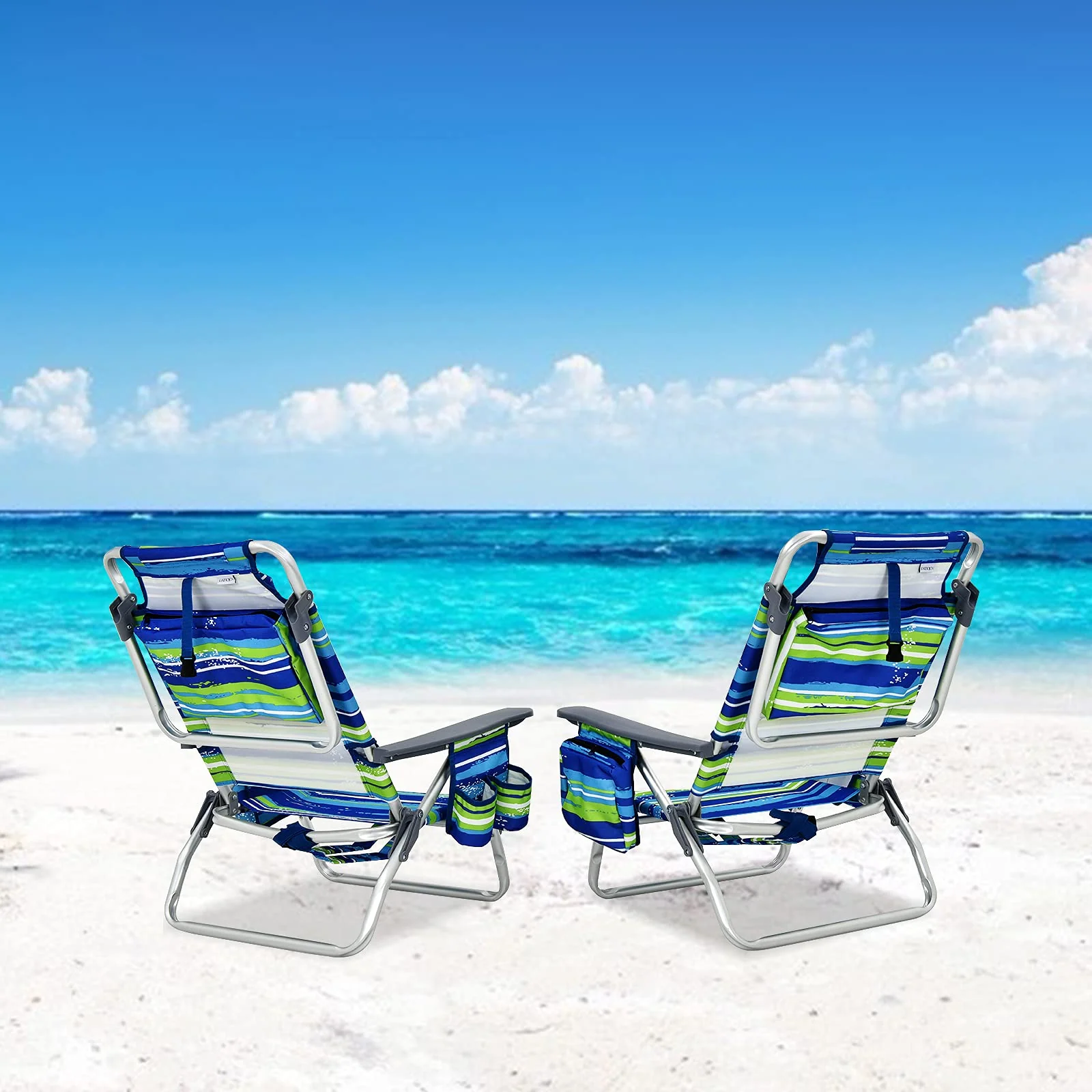 Goplus Backpack Beach Chairs, 2 Pcs Portable Camping Chairs with Cool Bag and Cup Holder (Without Side Table) - Image 6