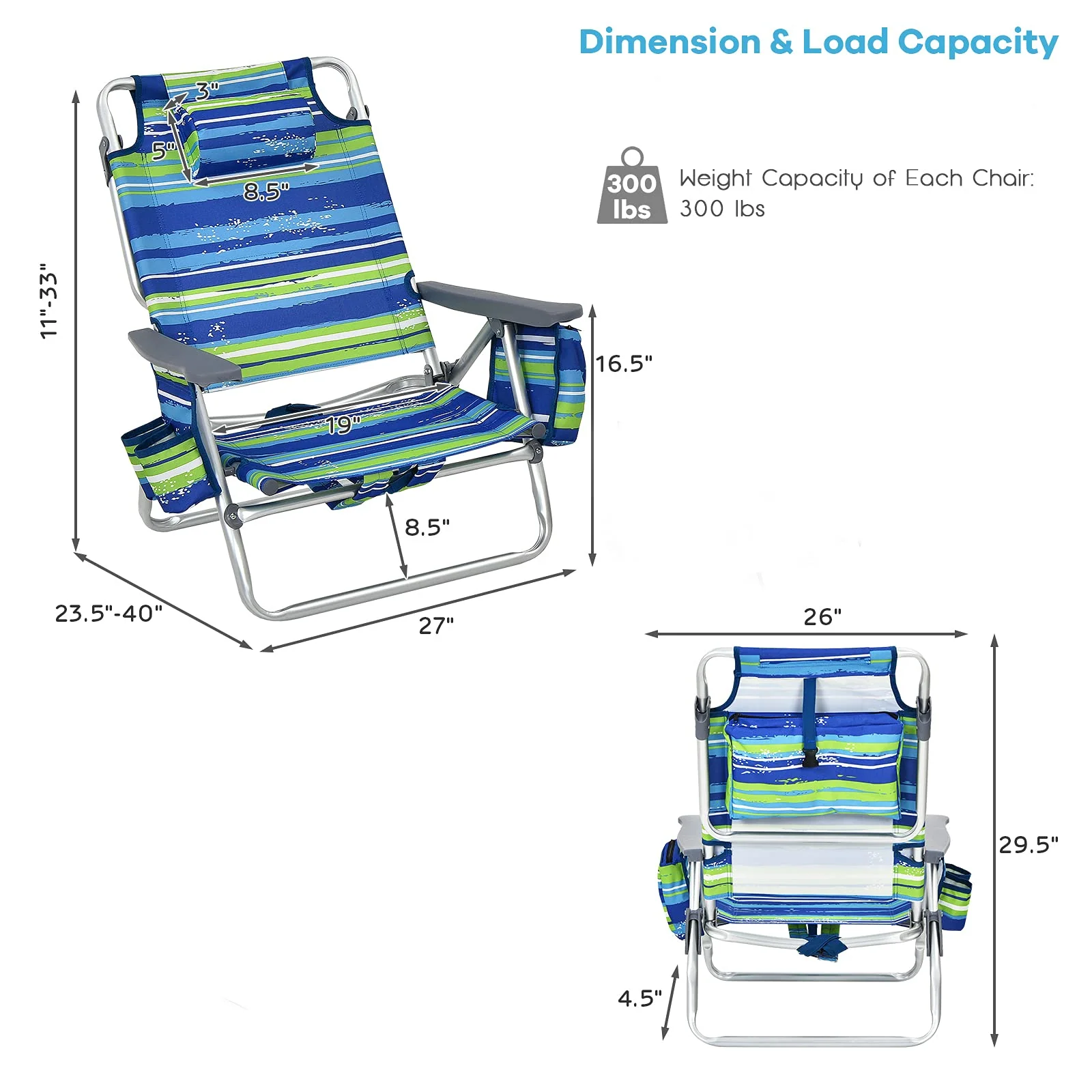 Goplus Backpack Beach Chairs, 2 Pcs Portable Camping Chairs with Cool Bag and Cup Holder (Without Side Table) - Image 8