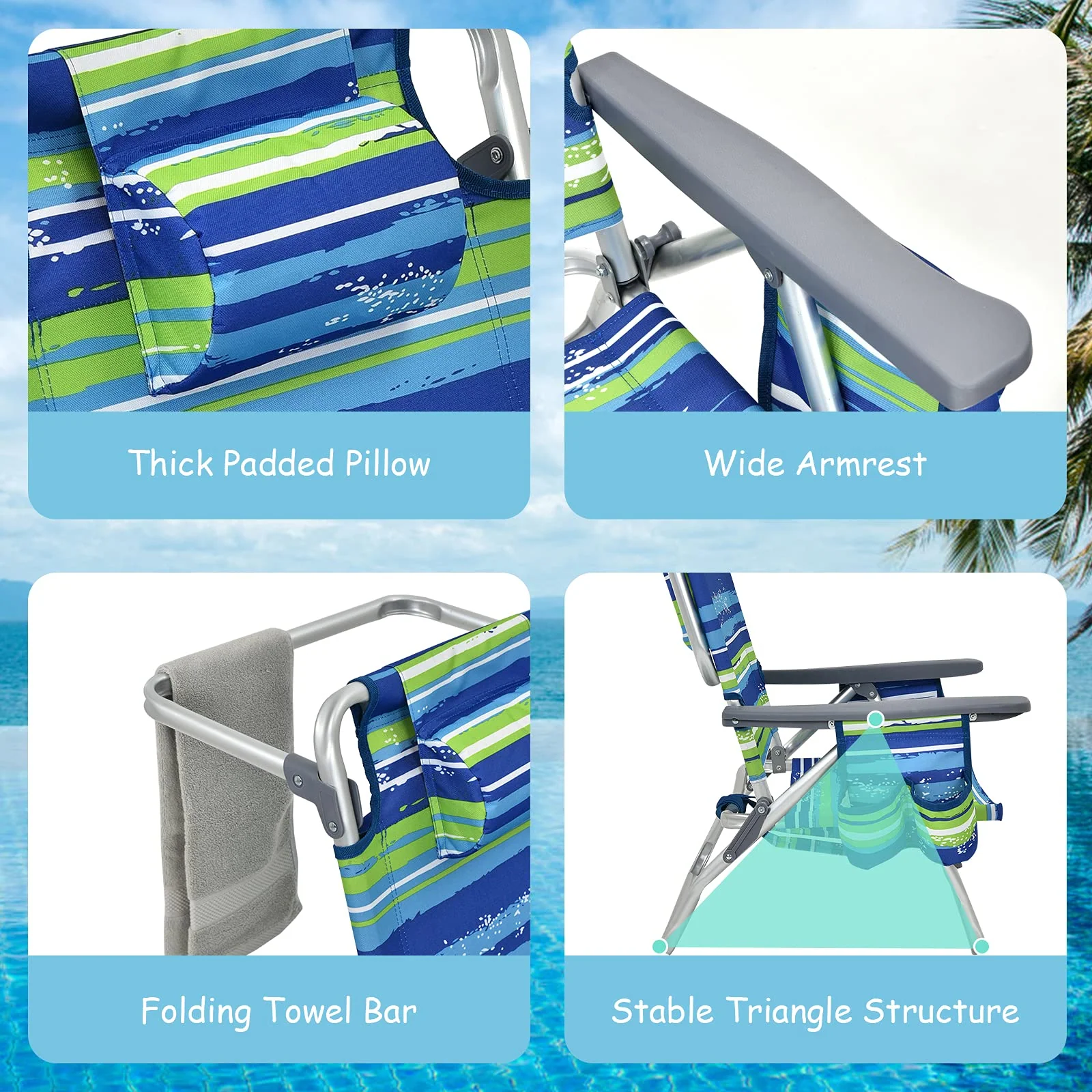 Goplus Backpack Beach Chairs, 2 Pcs Portable Camping Chairs with Cool Bag and Cup Holder (Without Side Table) - Image 9