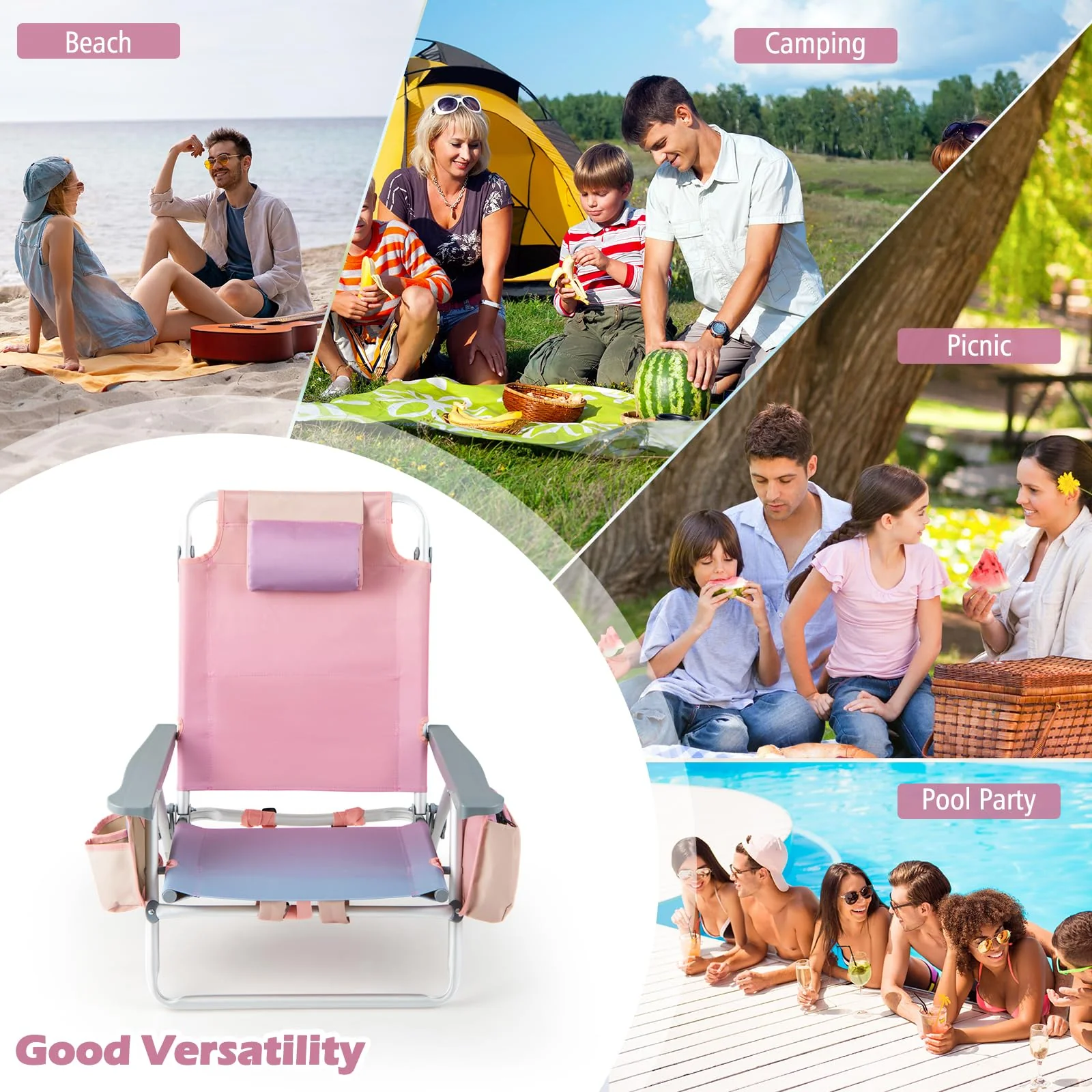 Goplus Backpack Beach Chairs, 4 Pcs Portable Camping Chairs with Cool Bag and Cup Holder - Image 8