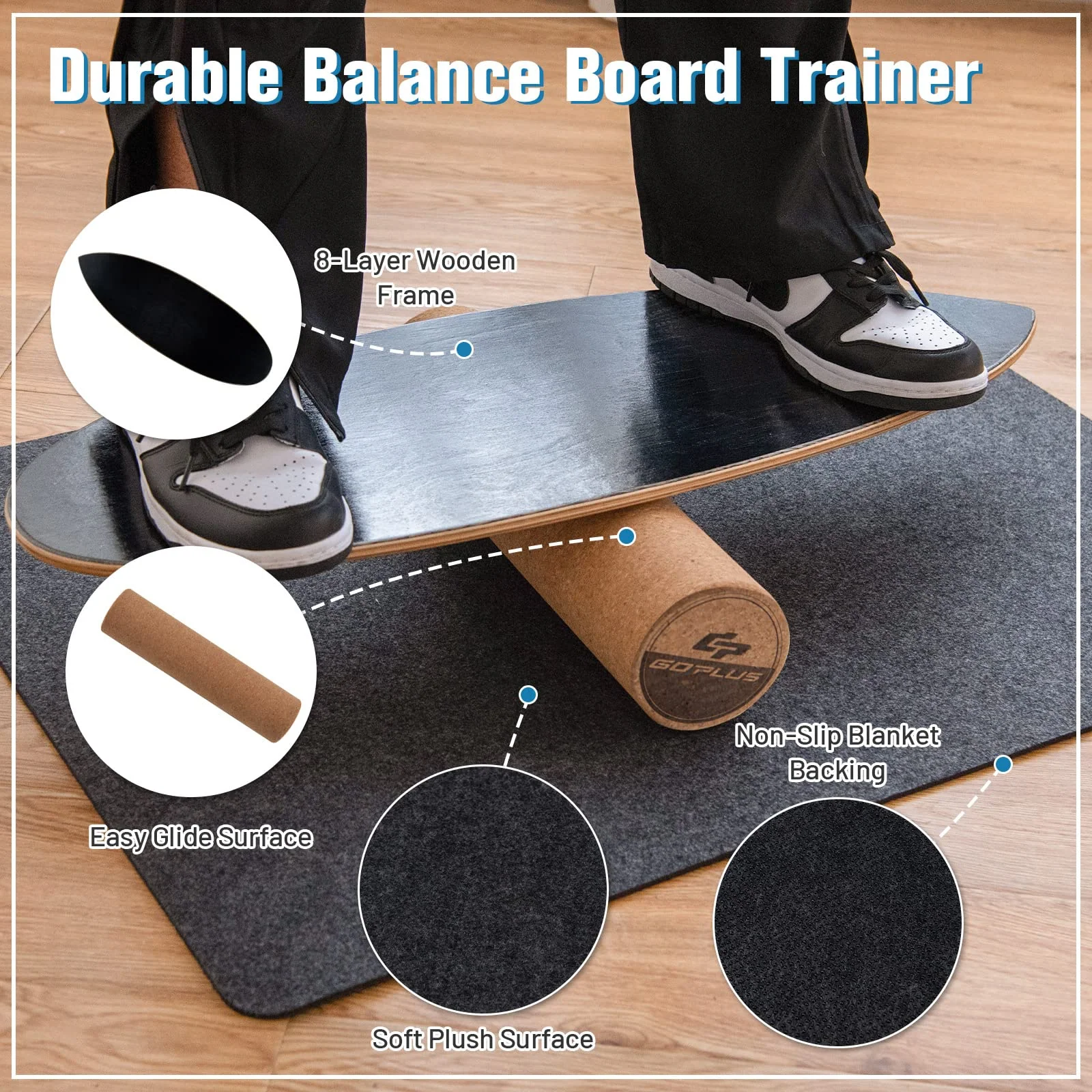 Goplus Balance Board Trainer, 500 LBS Weight Capacity Balancing Board for Core Strength, Skateboard - Image 4