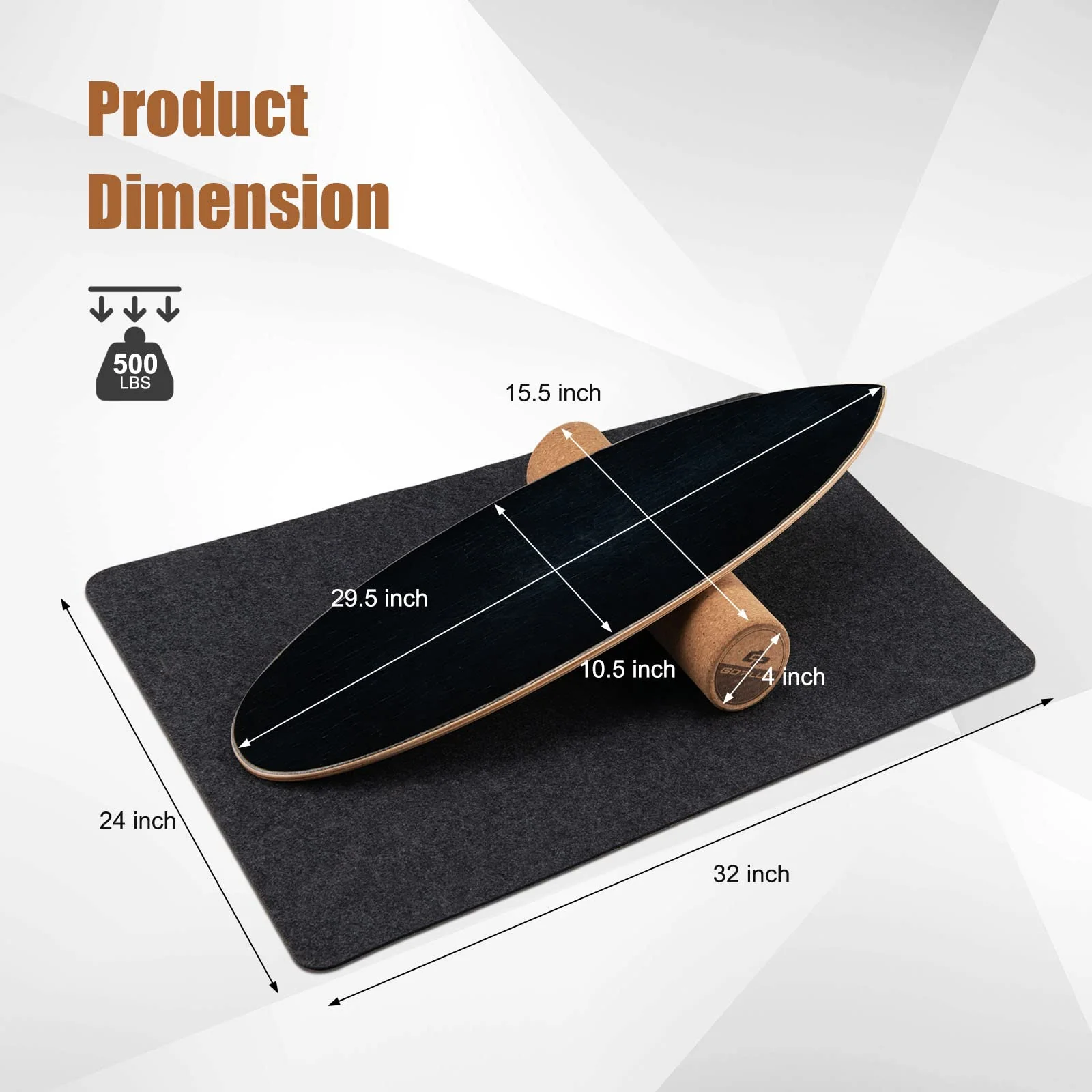 Goplus Balance Board Trainer, 500 LBS Weight Capacity Balancing Board for Core Strength, Skateboard - Image 6