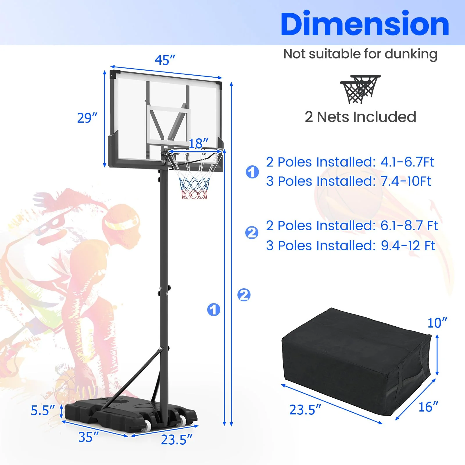 Goplus Basketball Hoop Outdoor, 4.1-10 FT Height Adjustable Basketball Goal System with 45 Inch Shatterproof PC Backboard - Image 6
