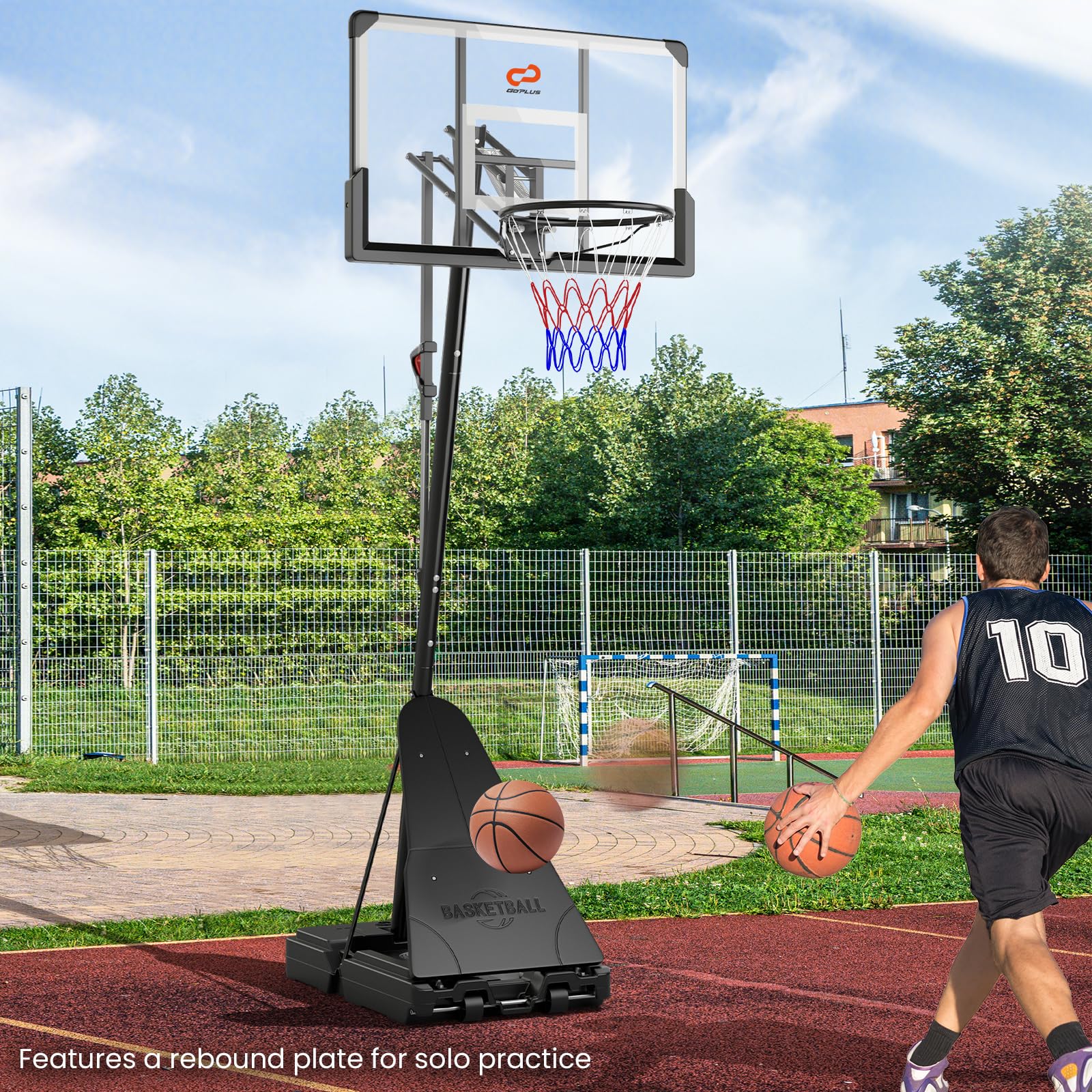 Goplus Basketball Hoop Outdoor, 4.9-10 FT Quickly Height Adjusted Basketball Goal System with 44 Inch PC Backboard - Image 8