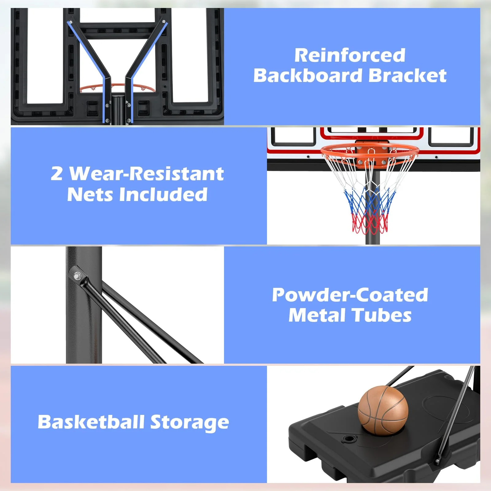 Goplus Basketball Hoop Outdoor, 7.4-10FT Quickly Height Adjustable Basketball Goal with 44 Inch Shatterproof PC Backboard - Image 5