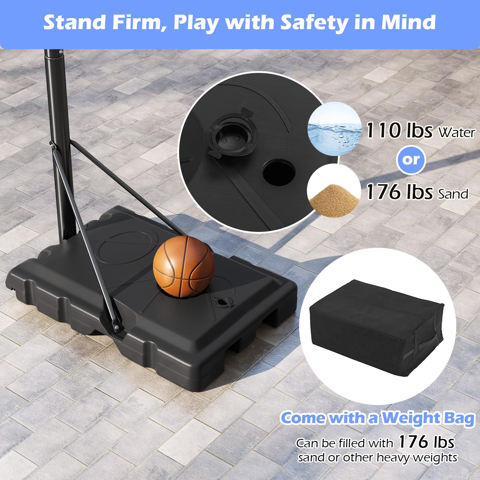 Goplus Basketball Hoop Outdoor, 7.4-10FT Quickly Height Adjustable Basketball Goal with 44 Inch Shatterproof PC Backboard - Image 6