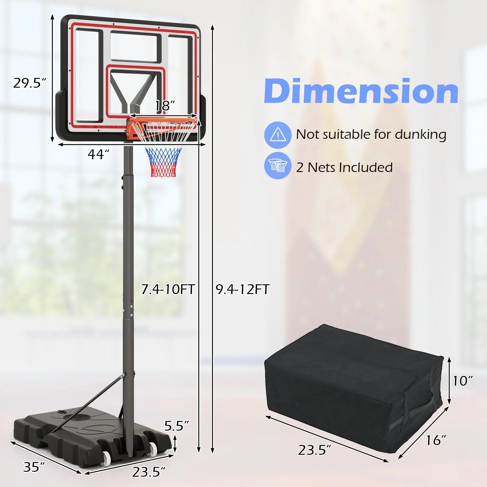 Goplus Basketball Hoop Outdoor, 7.4-10FT Quickly Height Adjustable Basketball Goal with 44 Inch Shatterproof PC Backboard - Image 7