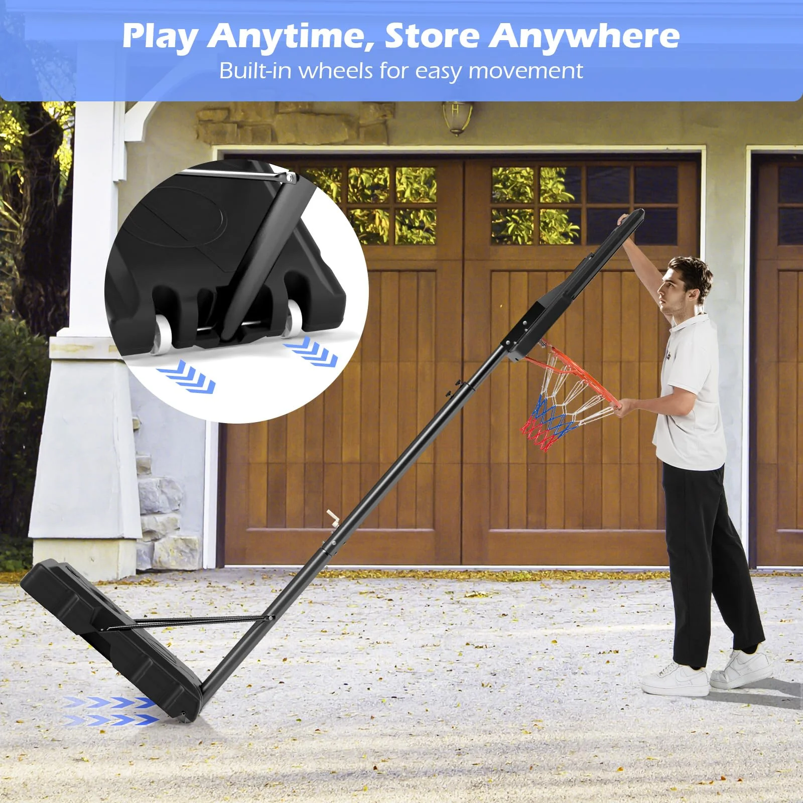 Goplus Basketball Hoop Outdoor, 7.4-10FT Quickly Height Adjustable Basketball Goal with 44 Inch Shatterproof PC Backboard - Image 8
