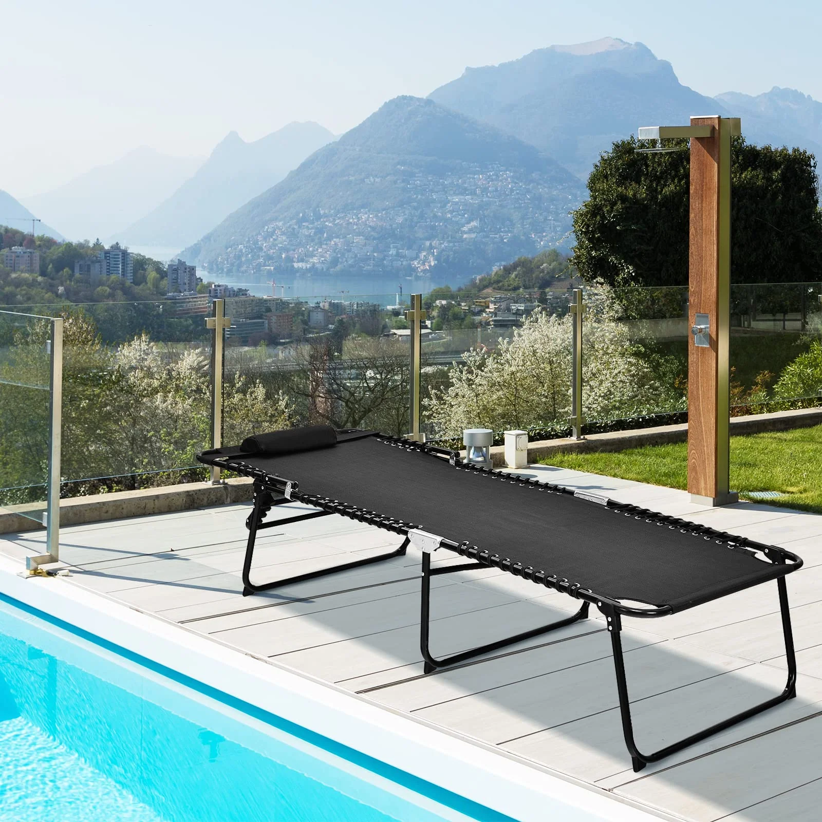 Patio Folding Chaise Lounge, Portable Lay Flat Reclining Chair w/ 4-Level Backrest, Side Pocket & Detachable Headrest - Image 16