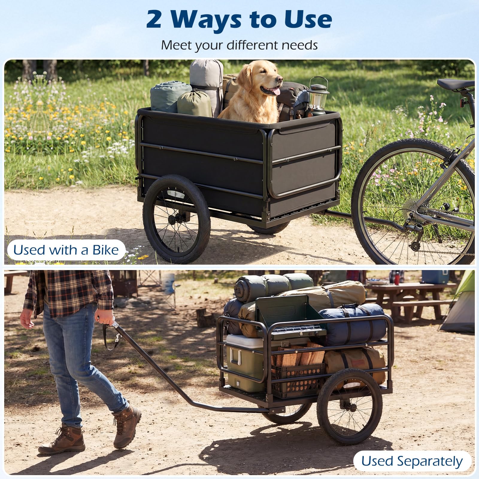 Goplus Bike Cargo Trailer Heavy-Duty Bicycle Wagon Cart(70.5" x 28" x 26") - Image 2