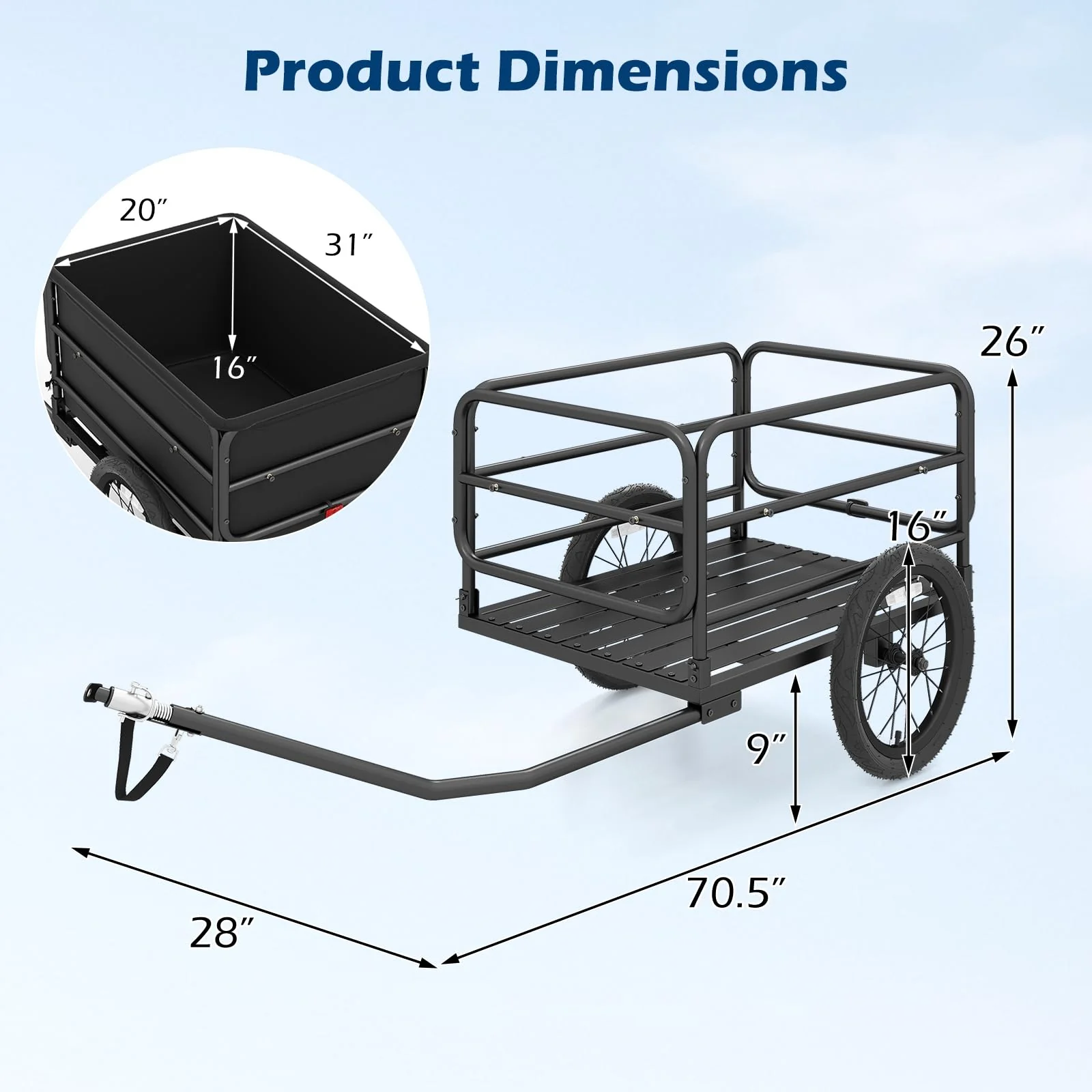 Goplus Bike Cargo Trailer Heavy-Duty Bicycle Wagon Cart(70.5" x 28" x 26") - Image 7