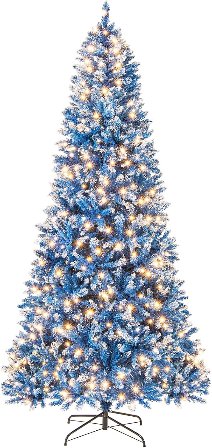 Goplus Blue Hinged Xmas Tree with Frosted PVC Branch Tips & Warm White LED Lights - Image 13