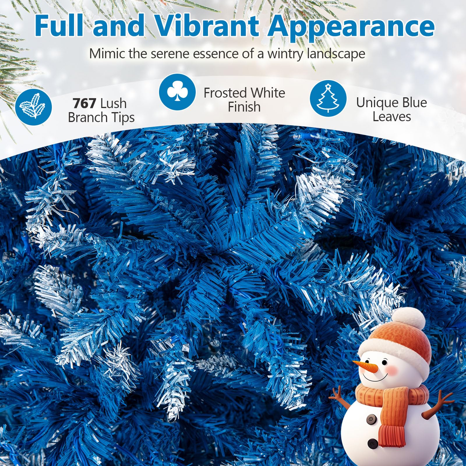 Goplus Blue Hinged Xmas Tree with Frosted PVC Branch Tips & Warm White LED Lights - Image 3