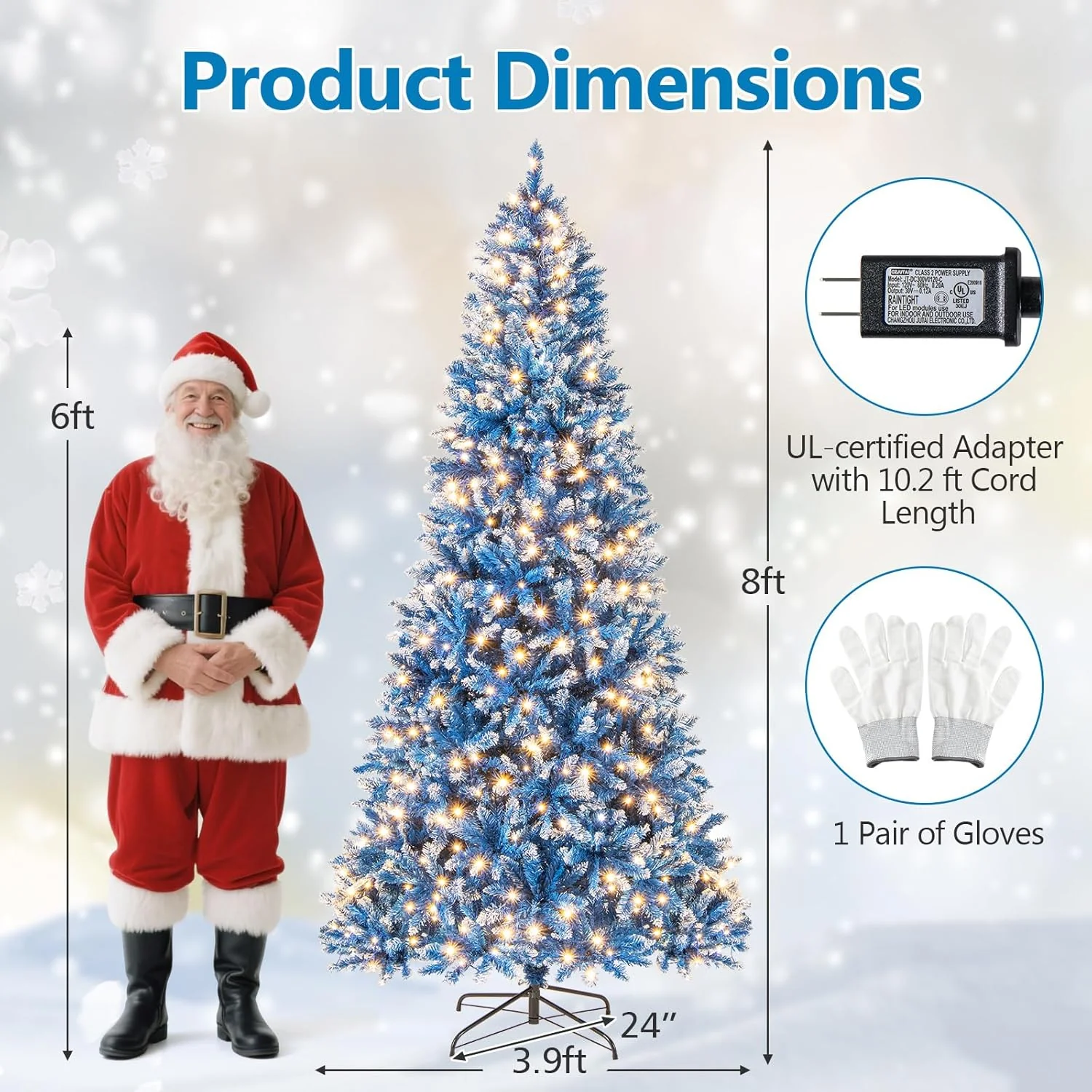 Goplus Blue Hinged Xmas Tree with Frosted PVC Branch Tips & Warm White LED Lights - Image 9