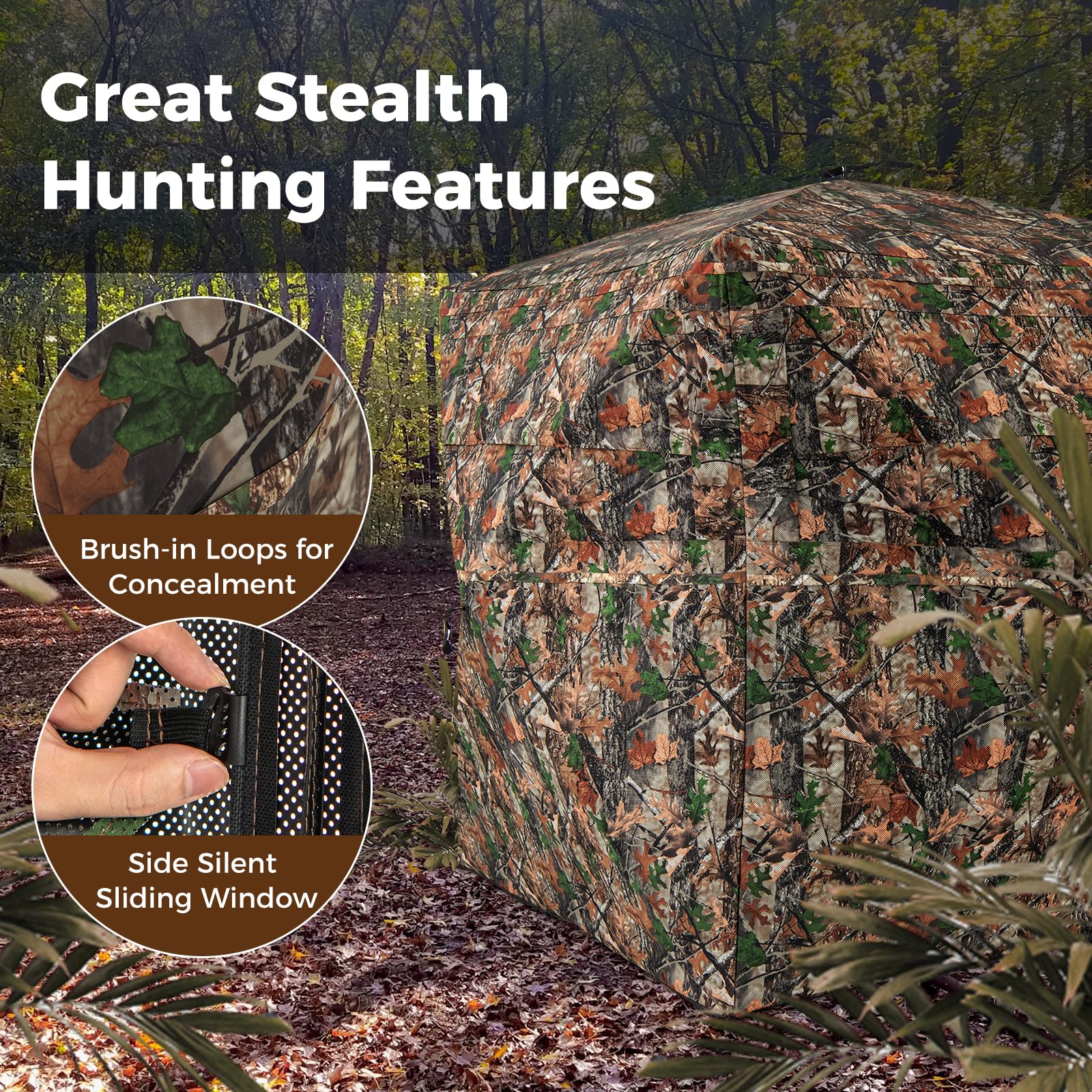 Goplus Camouflage Hunting Blind for 3-4 People, One-Way See-Through Hunting Tent w/270° Viewing Range - Image 5