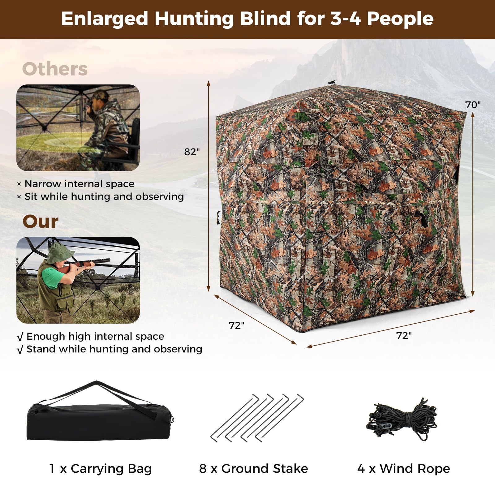 Goplus Camouflage Hunting Blind for 3-4 People, One-Way See-Through Hunting Tent w/270° Viewing Range - Image 6