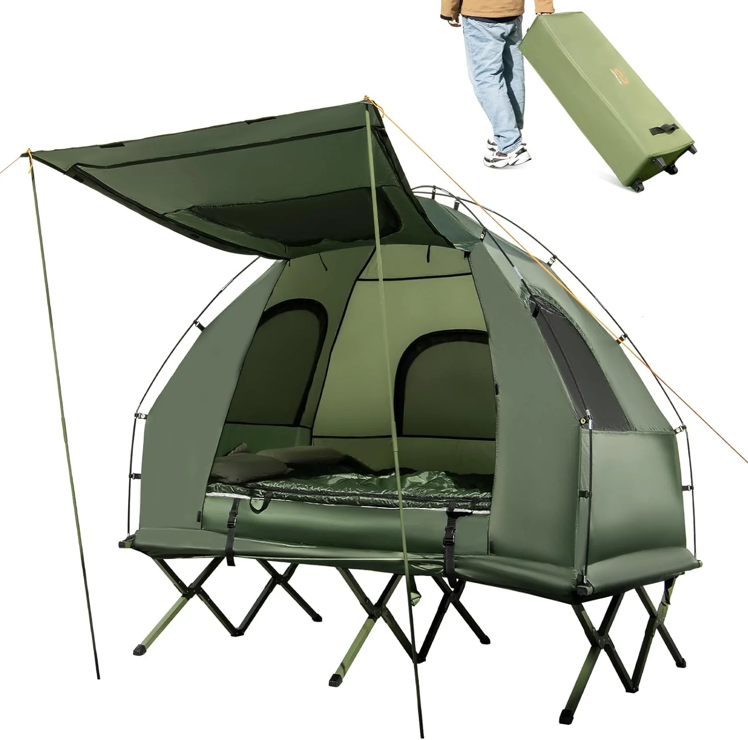 Goplus Camping Tent Cot, 5-in-1 Folding Camping Bed with Air Mattress, Pillow, Sleeping Bag, Waterproof Elevated Tent Shelter - Image 10