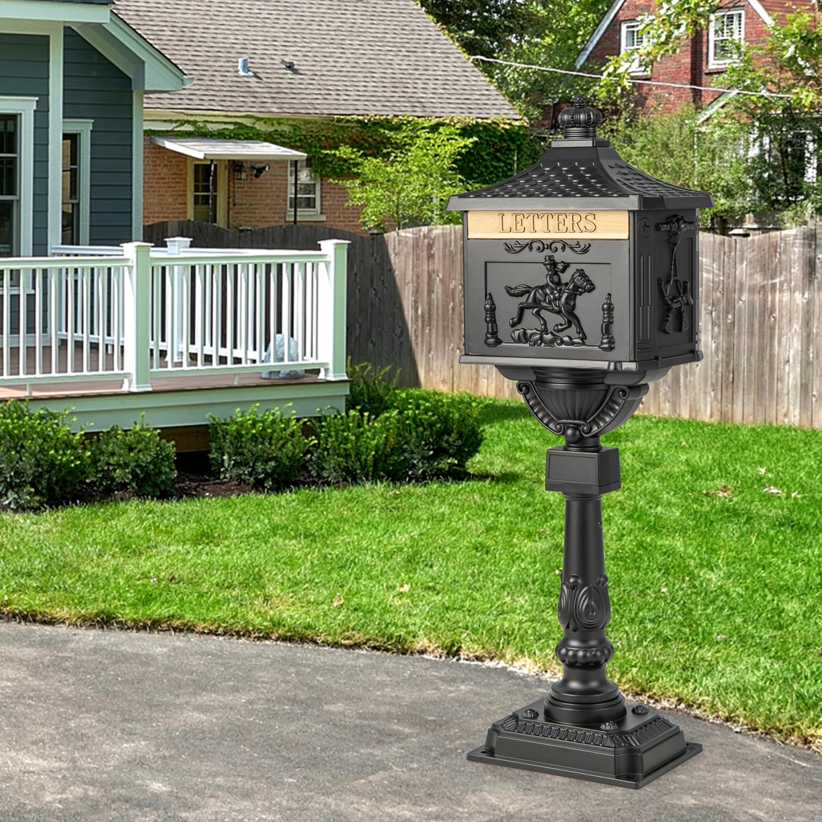 Goplus Cast Aluminum Mailbox with Post - Image 2