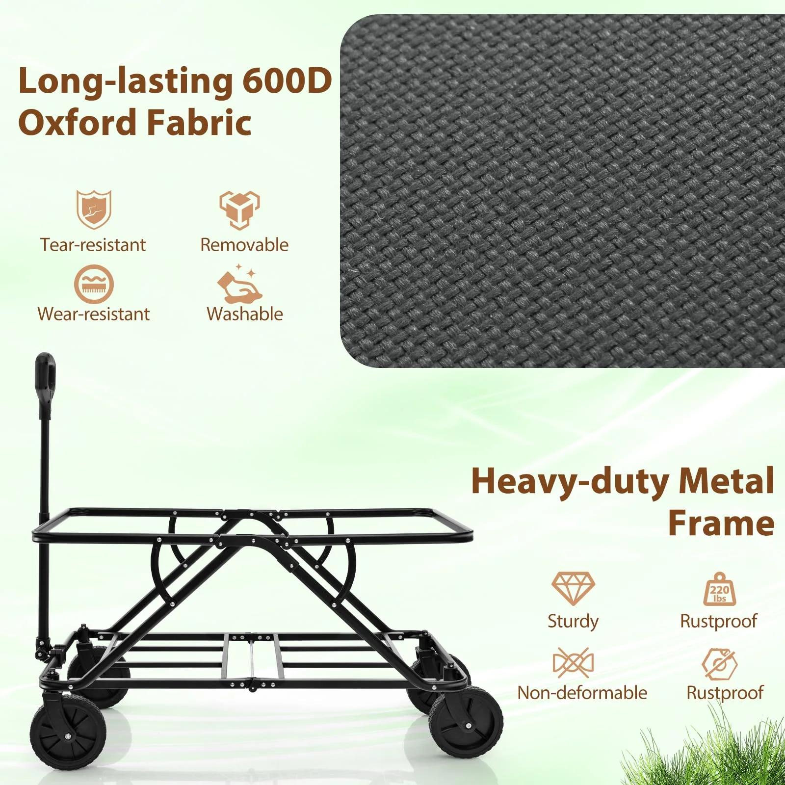 Goplus Collapsible Foldable Wagon, Heavy-Duty Wagon Cart w/Adjustable Handlebar, Bottle Holders & Storage Pocket - Image 4