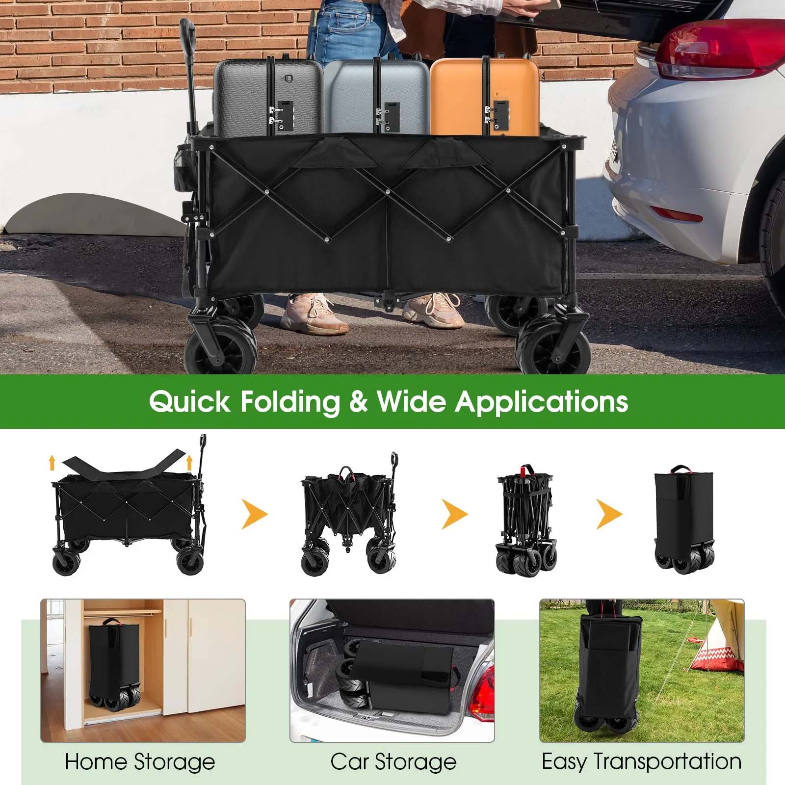 Goplus Collapsible Wagon Cart, Foldable Heavy Duty Utility Wagon with Adjustable Handle - Image 13