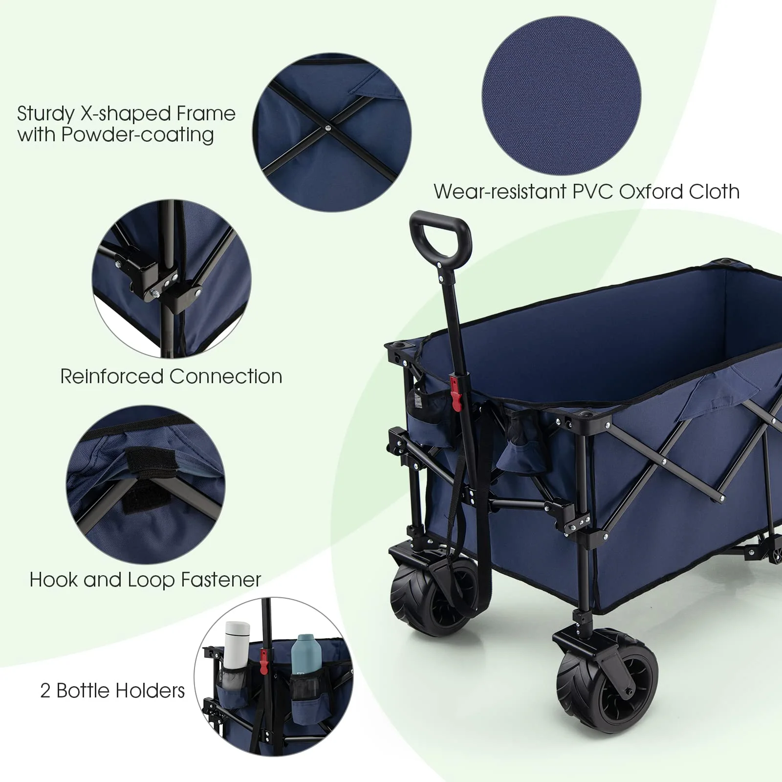 Goplus Collapsible Wagon Cart, Foldable Heavy Duty Utility Wagon with Adjustable Handle - Image 5