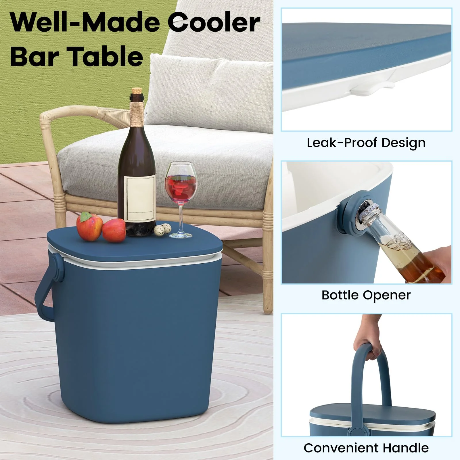 Goplus Cooler Table, Portable 4 Gallon All-Weather Beer and Wine Table Cooler with Handle - Image 7