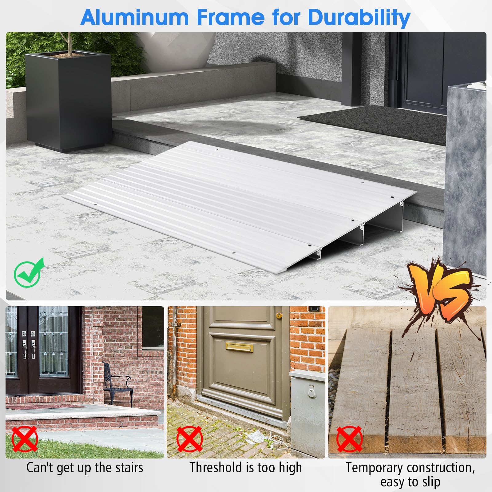 Goplus Door Threshold Ramp, 3" Rise Threshold Ramps for Doorways with Non-Slip Surface - Image 6