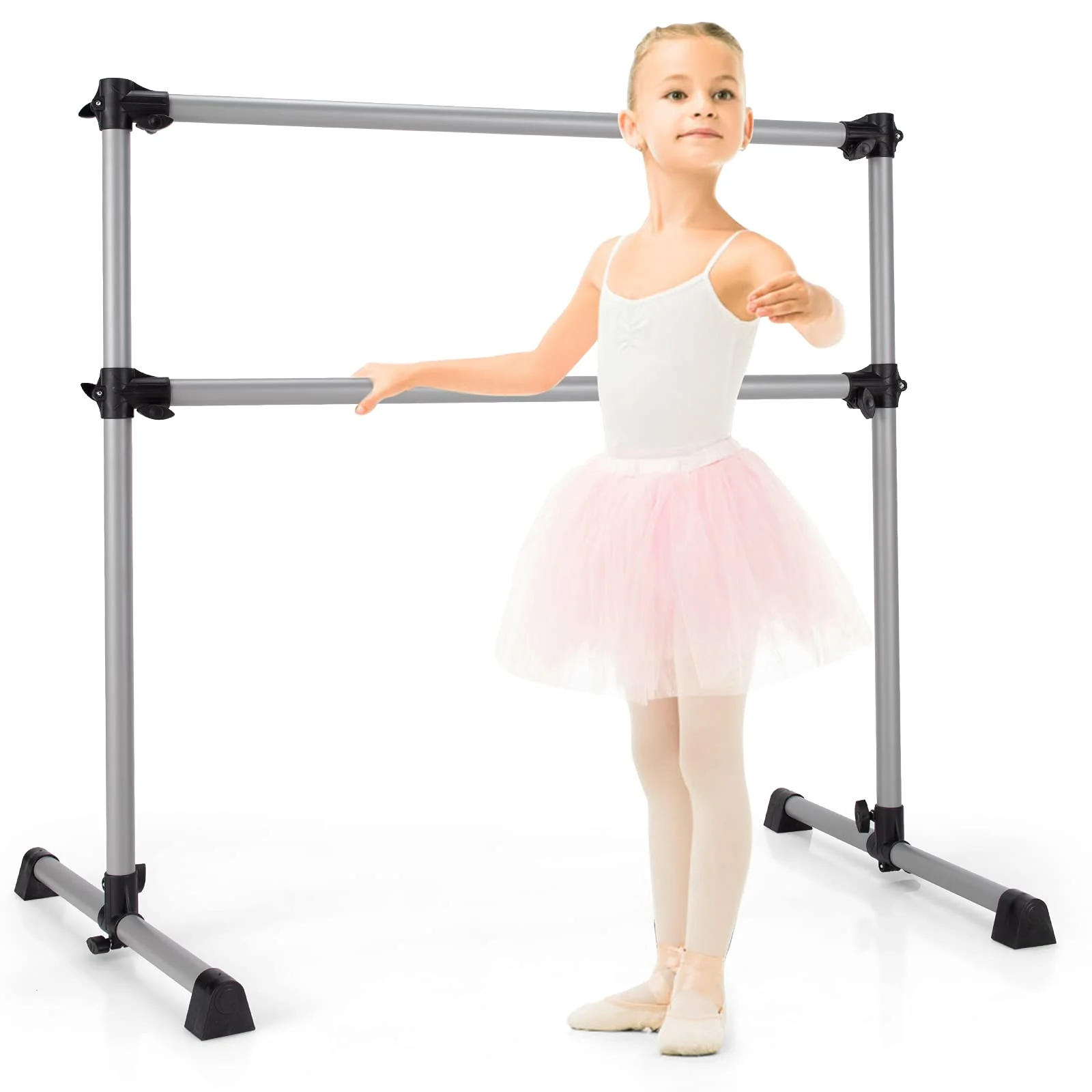 Goplus Double Ballet Barre Bar, Portable 4 FT Freestanding Dancing Bar w/ 7" - 46" Adjustable Height - Image 10