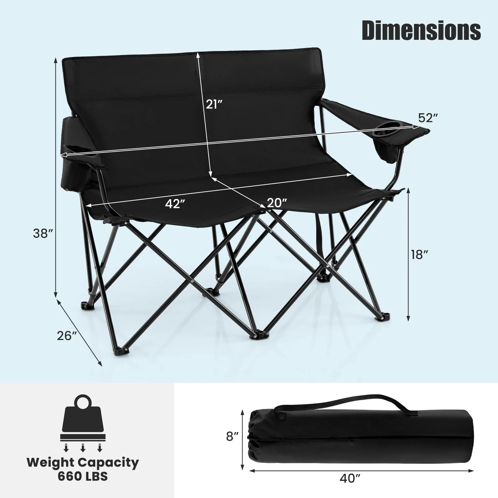 Goplus Double Camping Chair Oversized Heavy Duty Camping Loveseat - Image 3