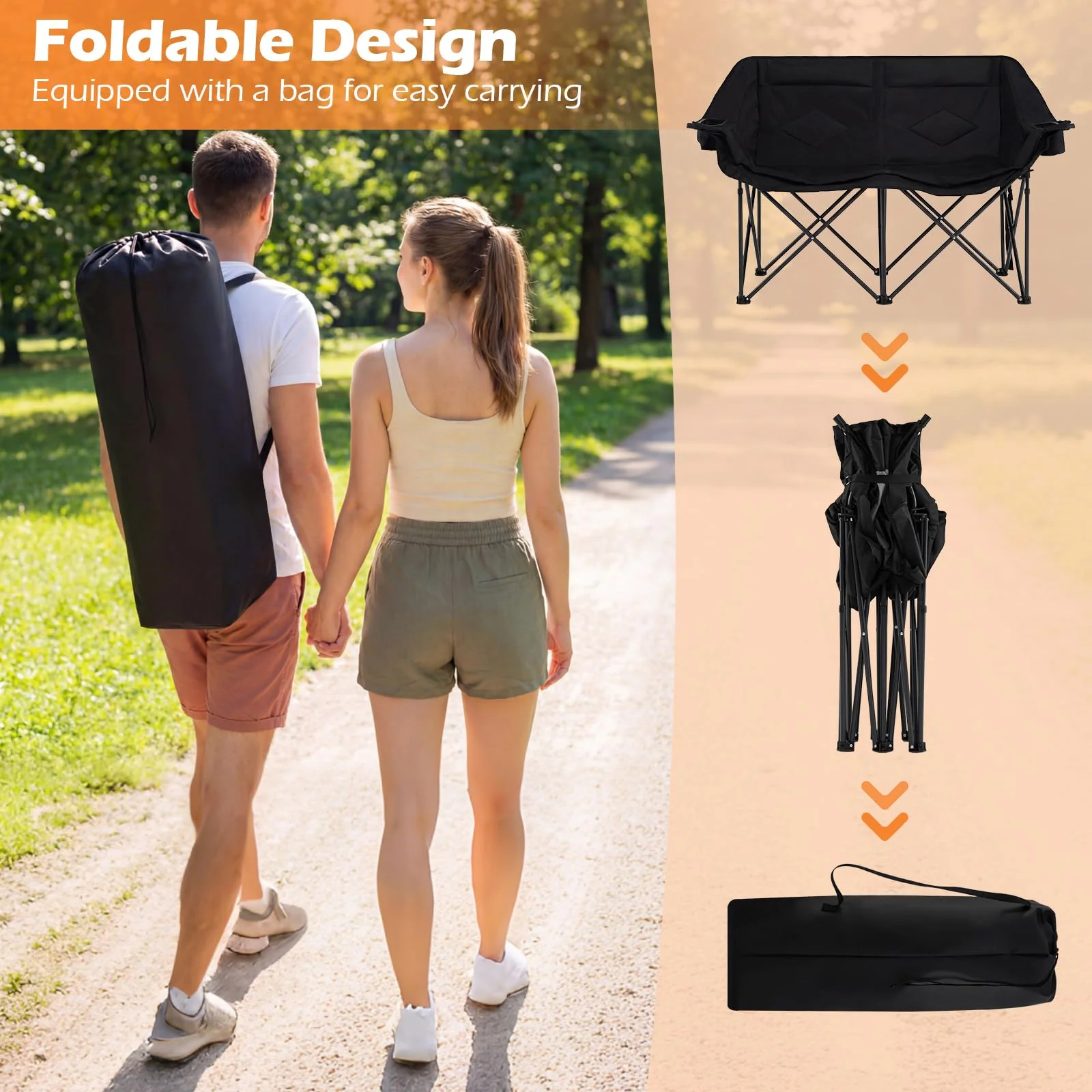 Goplus Double Camping Chair with Cup Holders Glass Racks and Mesh Pockets - Image 4