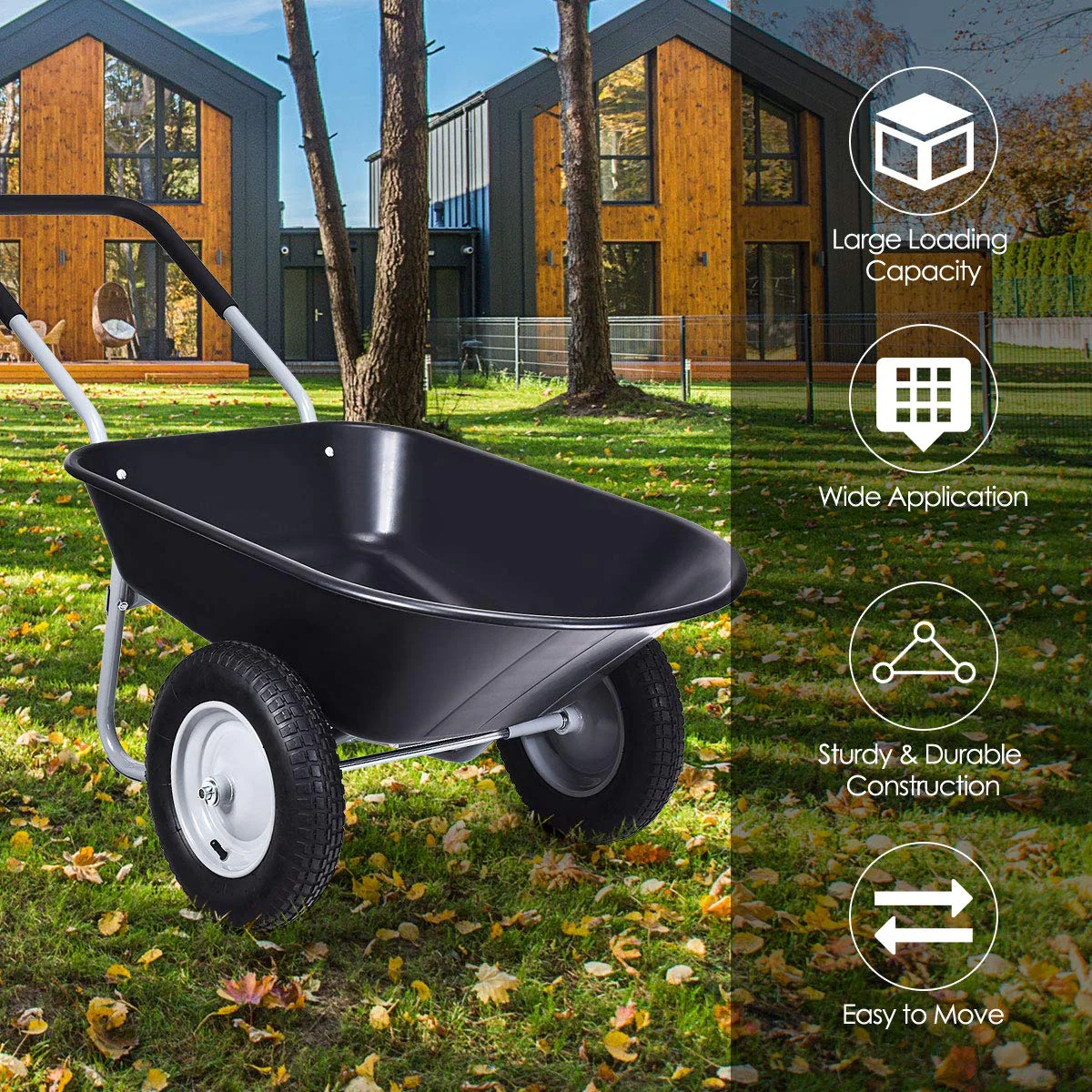 Goplus Dual Wheel Wheelbarrow, Heavy Duty Garden Cart, 330 lbs Capacity Utility Cart - Image 3