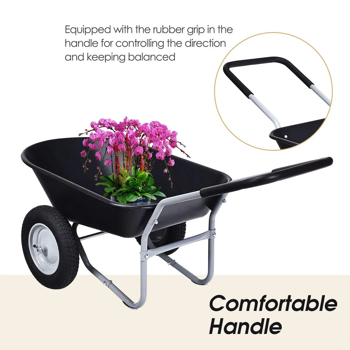 Goplus Dual Wheel Wheelbarrow, Heavy Duty Garden Cart, 330 lbs Capacity Utility Cart - Image 5