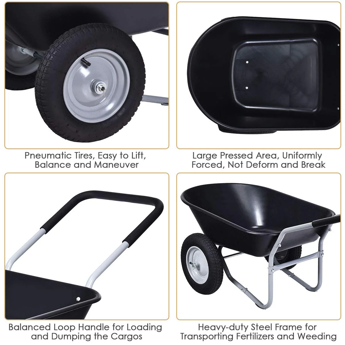 Goplus Dual Wheel Wheelbarrow, Heavy Duty Garden Cart, 330 lbs Capacity Utility Cart - Image 6