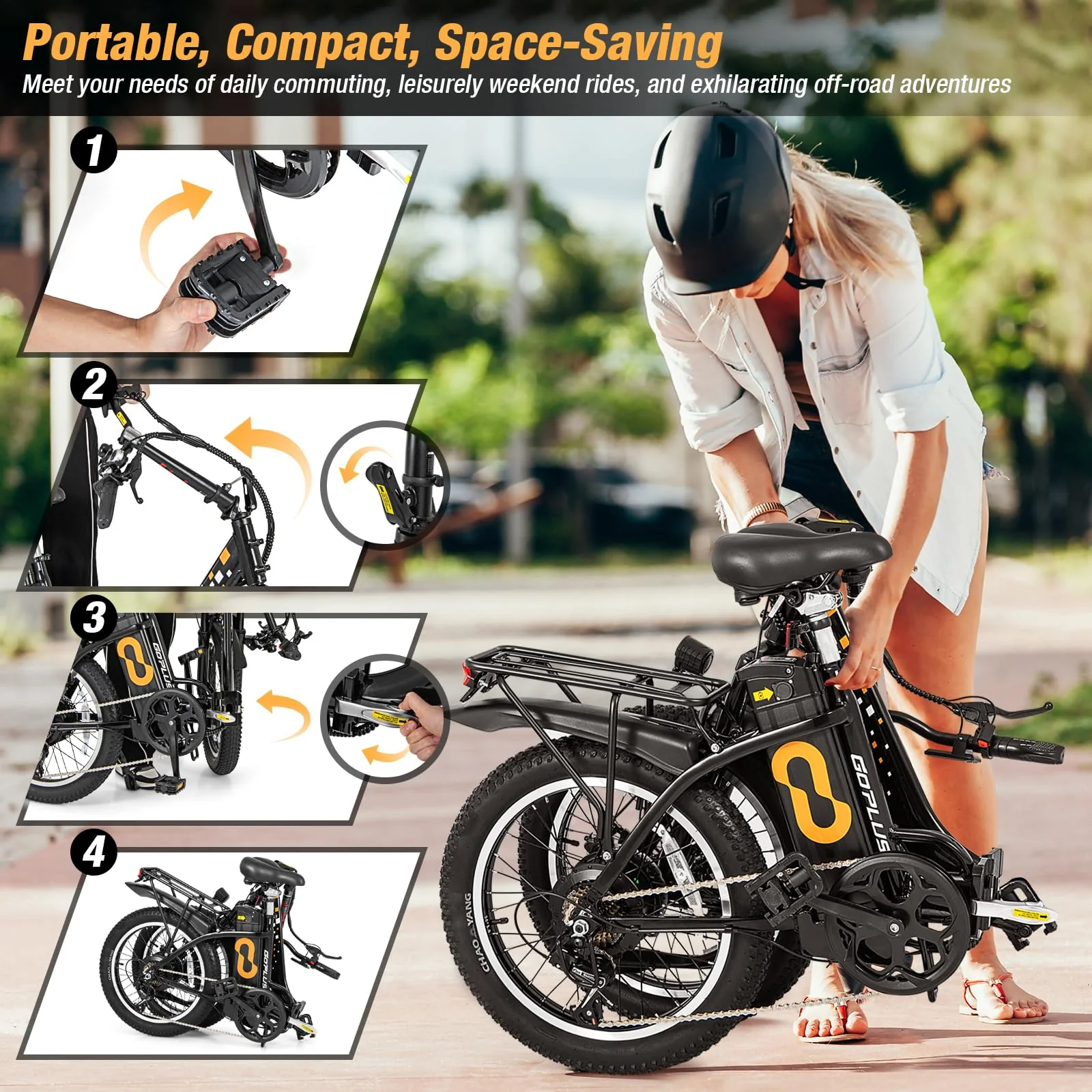 Goplus Electric Bicycle for Adults, Folding Ebike w/20 Fat Tires, 750W Brushless Motor (Peak 850W) - Image 6