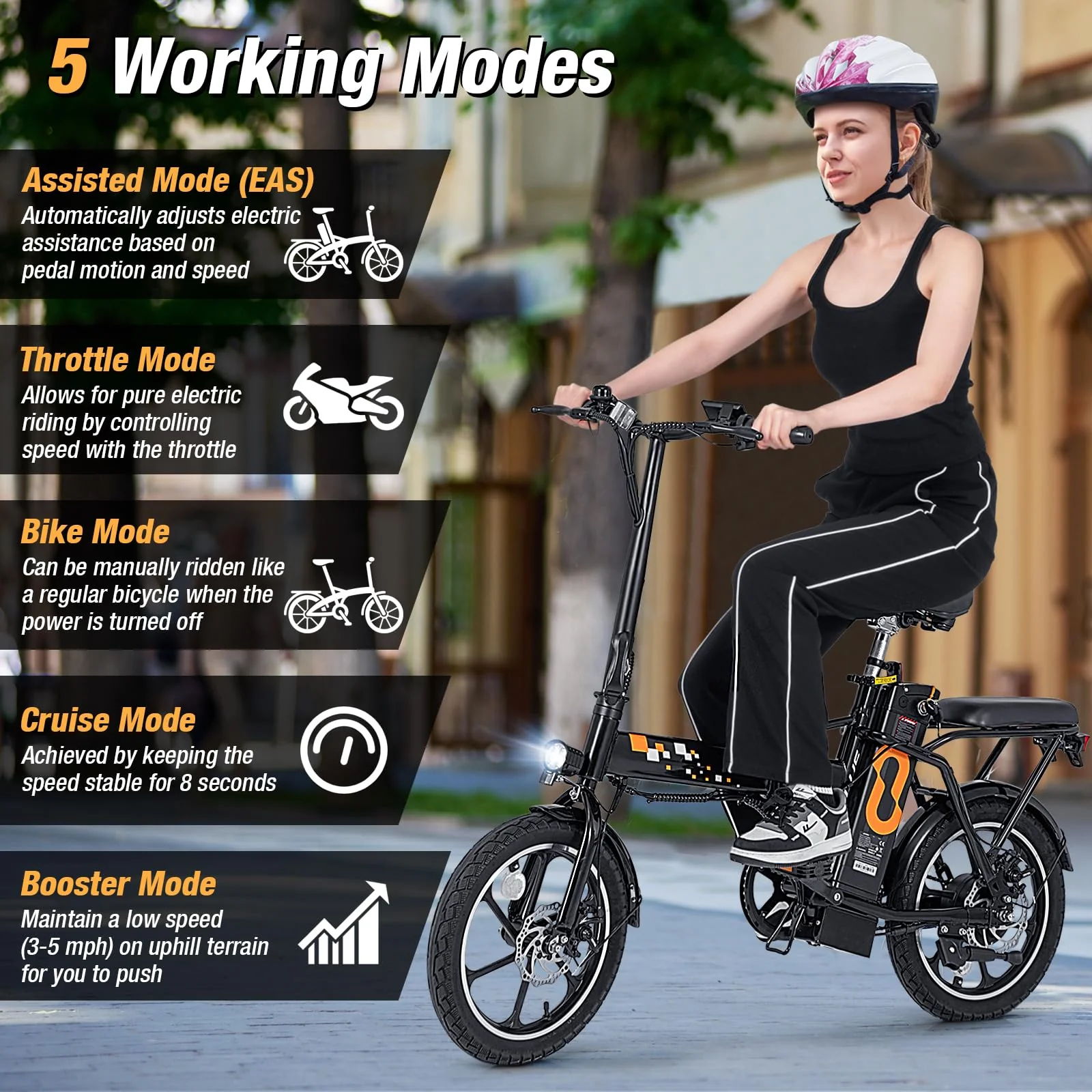 Goplus Electric Bike for Adults, 16" Folding Ebike w/Pedals, 650W Brushless Motor, 42V 10.4Ah Removable Battery - Image 2