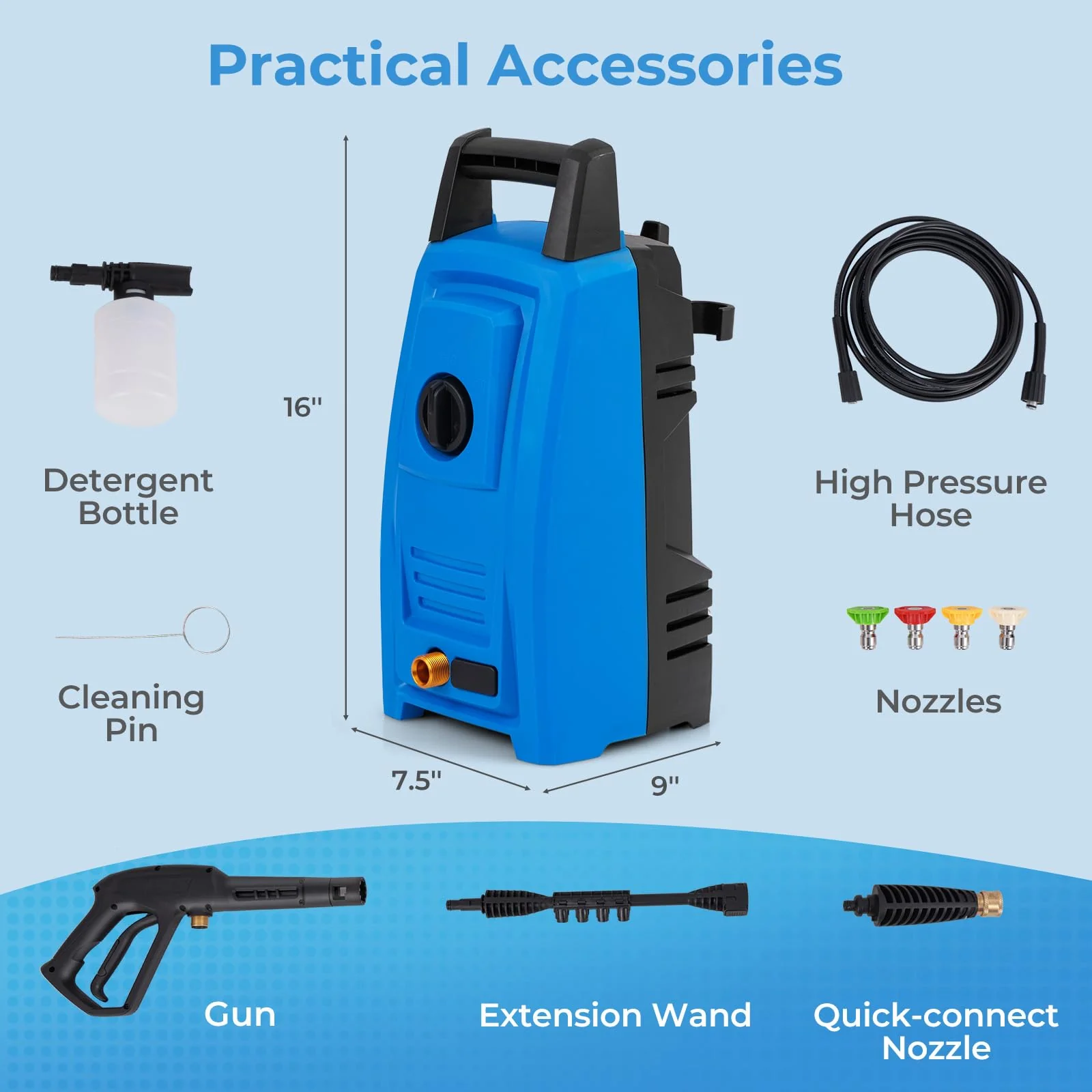 Goplus Electric Pressure Washer, 1900 PSI 1.8 GPM High Pressure Power Washer w/ 4 Quick Connect Nozzles - Image 7
