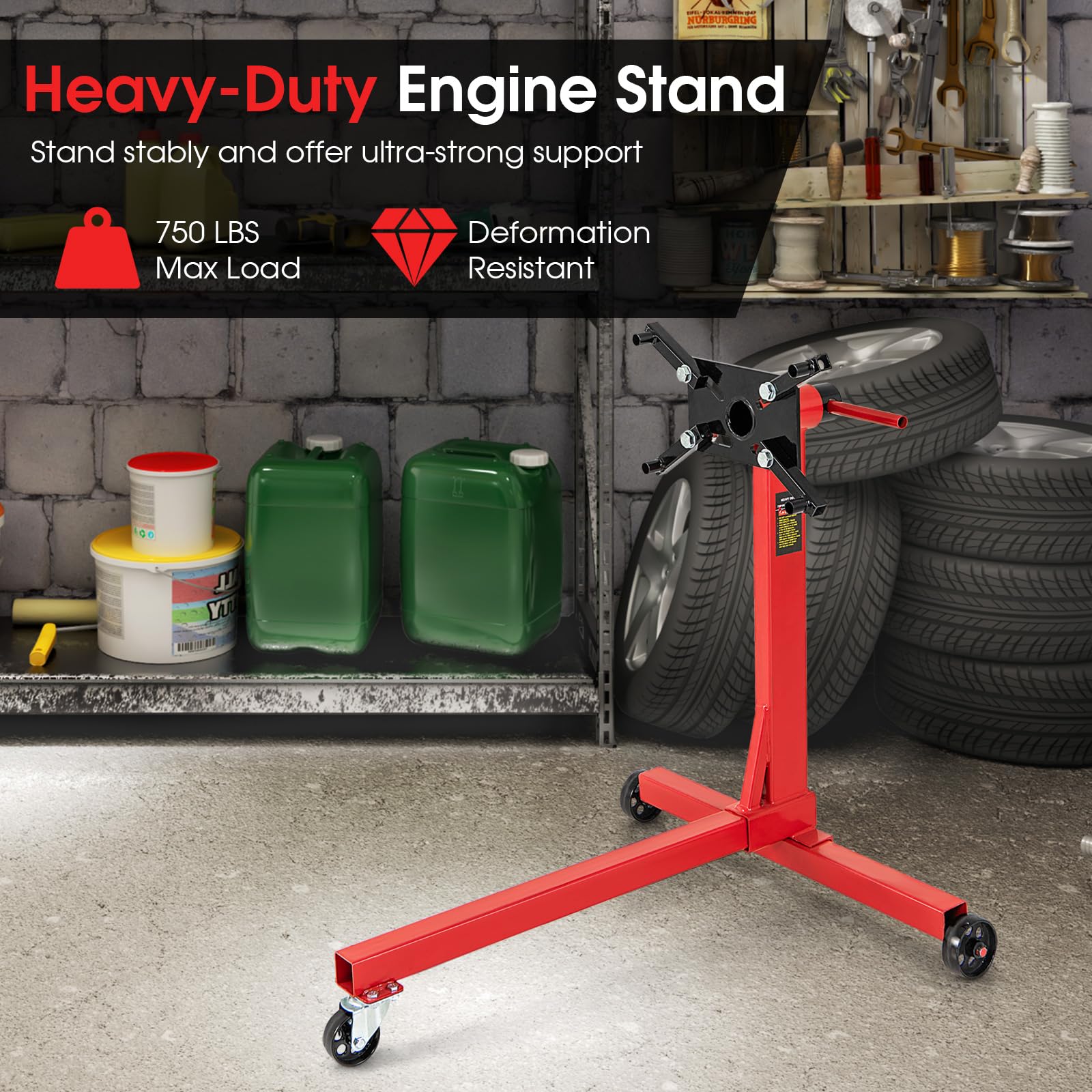 Goplus Engine Stand, 750 LBS (3/8 Ton) Motor Stand with Wheels, 360 Degree Rotating Head & Adjustable Arms - Image 5