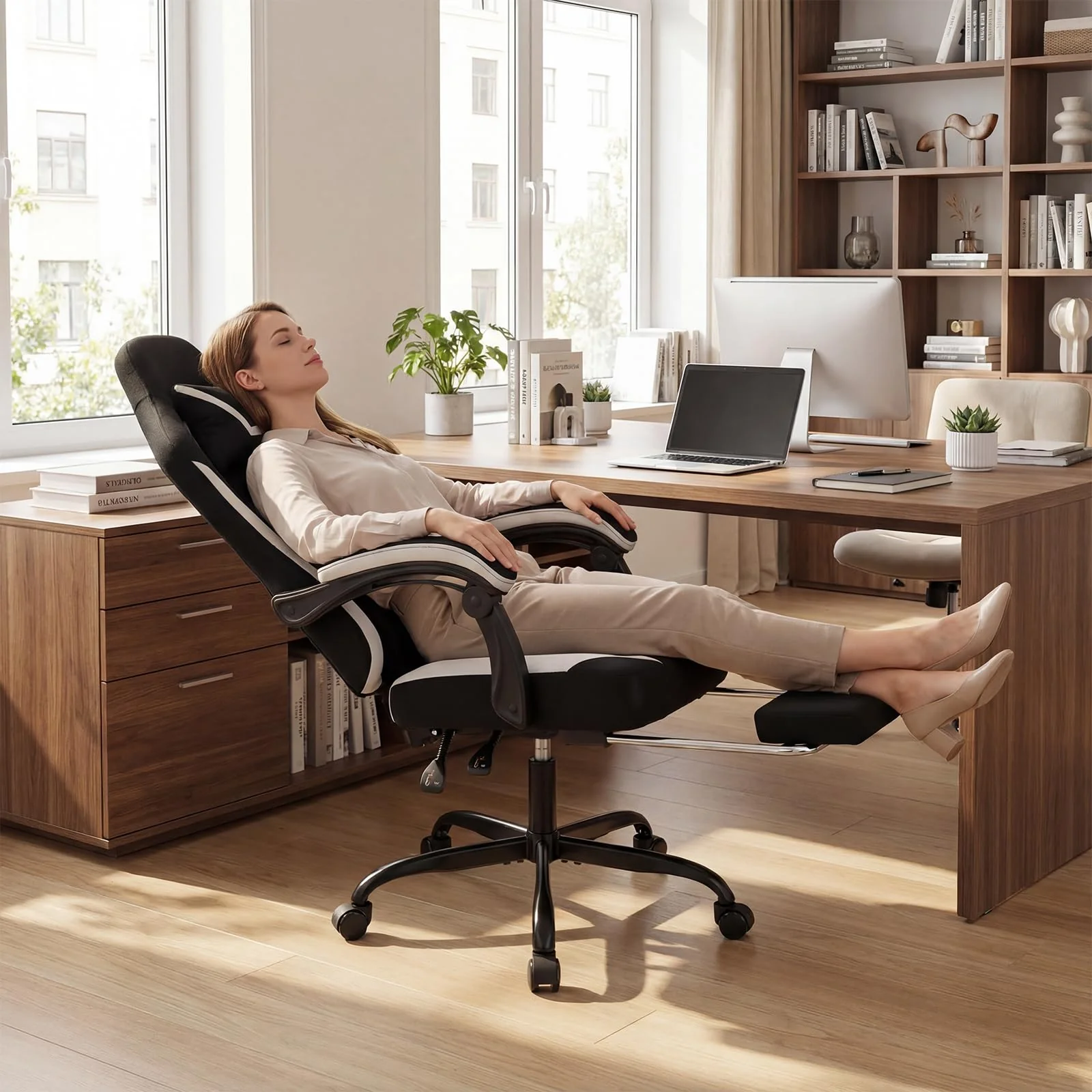 Goplus Ergonomic Gaming Chair w/Footrest Lumbar Support & Linkage Armrests - Image 9