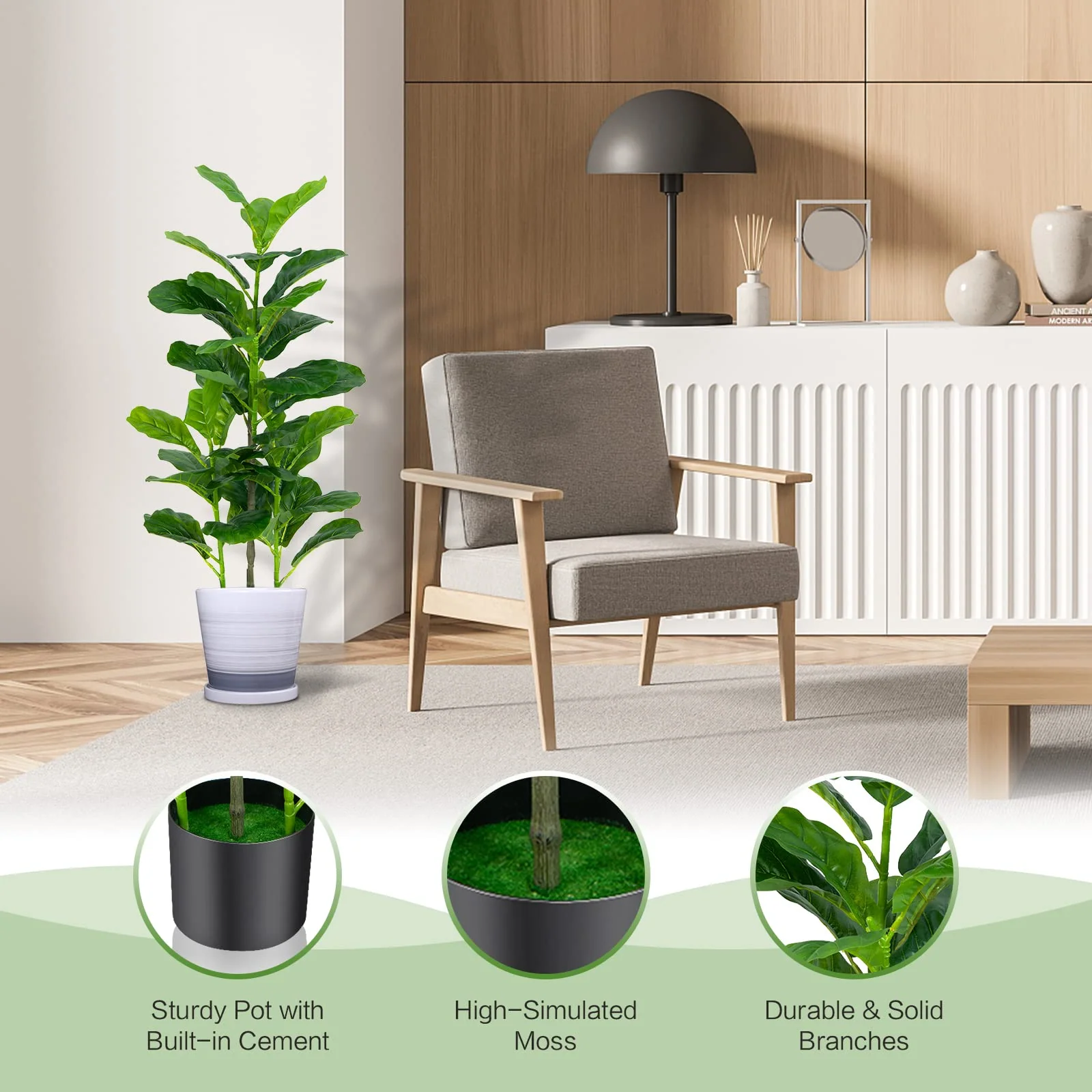 Goplus Fake Fiddle Leaf Fig Tree, 2-Pack 3.3 FT Tall Artificial Tree Greenery Plants in Pots W/40 Leaves - Image 5