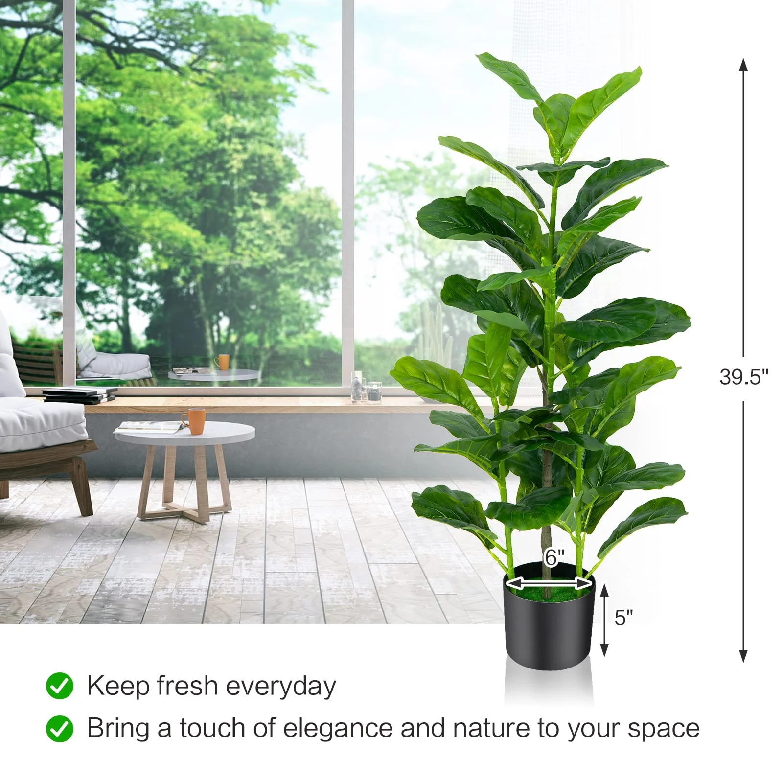 Goplus Fake Fiddle Leaf Fig Tree, 2-Pack 3.3 FT Tall Artificial Tree Greenery Plants in Pots W/40 Leaves - Image 7