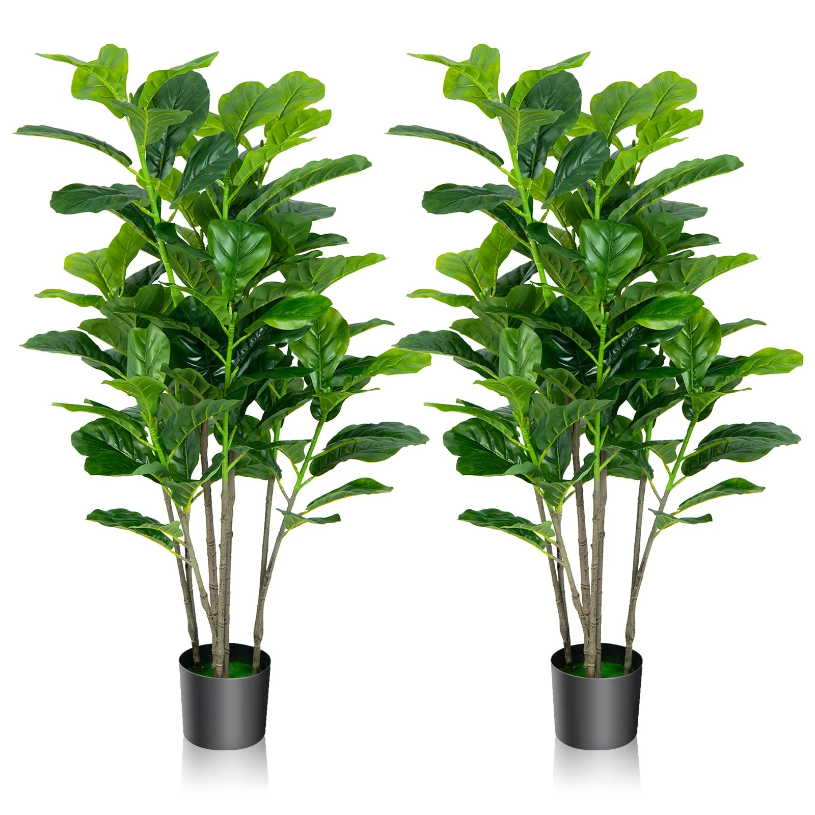 Goplus Fake Fiddle Leaf Fig Tree, 2-Pack 51'' Tall Artificial Tree Greenery Plants in Pots W/100 Leaves