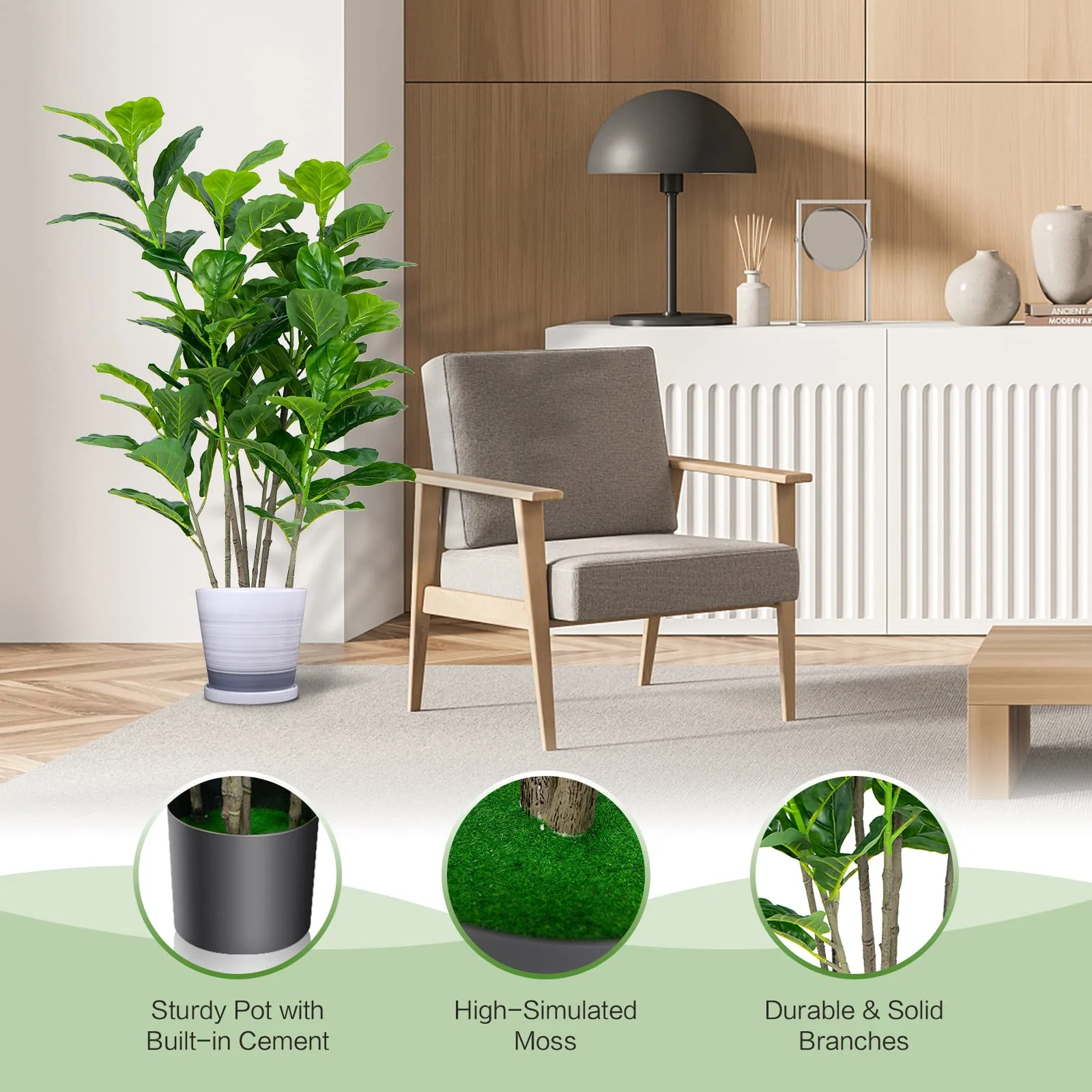 Goplus Fake Fiddle Leaf Fig Tree, 2-Pack 51'' Tall Artificial Tree Greenery Plants in Pots W/100 Leaves - Image 5