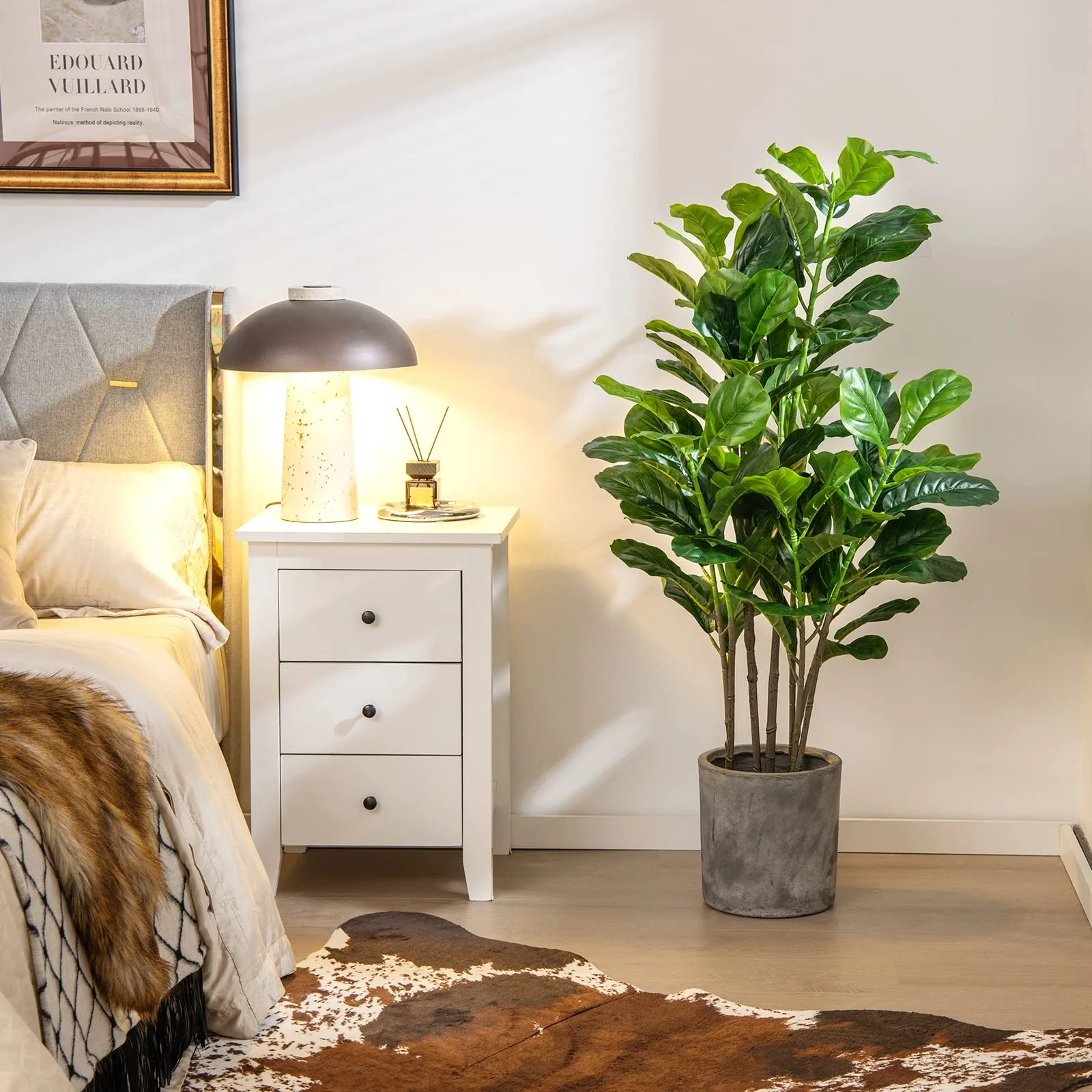 Goplus Fake Fiddle Leaf Fig Tree, 2-Pack 51'' Tall Artificial Tree Greenery Plants in Pots W/100 Leaves - Image 8