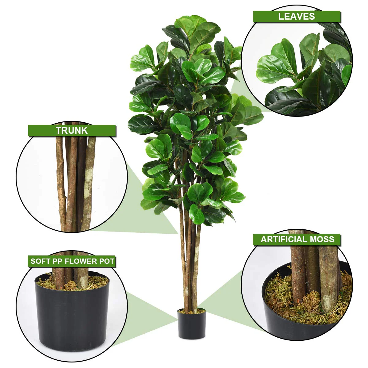 Goplus Fake Fiddle Leaf Fig Tree Artificial Greenery Plants - Image 6