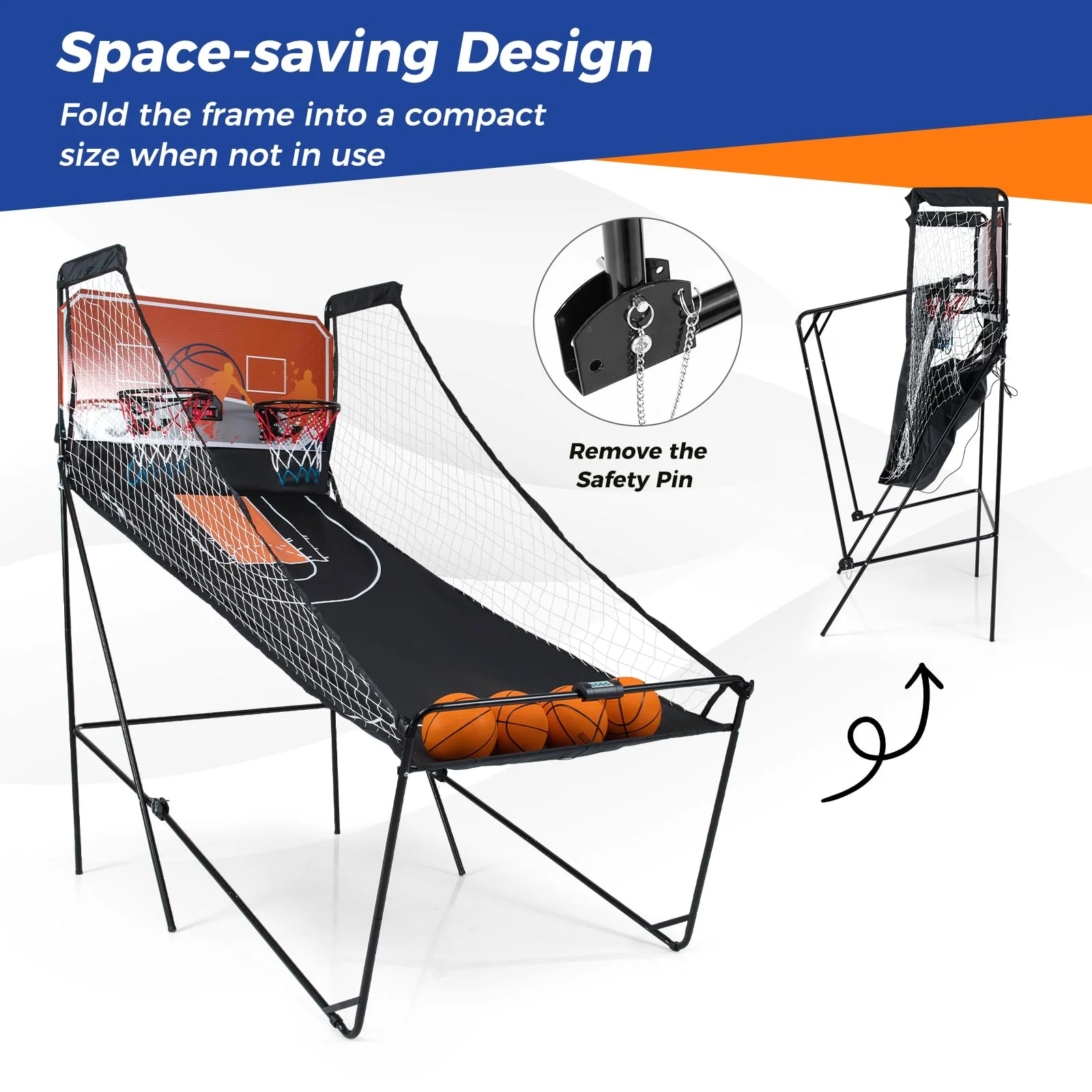 Goplus Foldable Dual Shot Basketball Arcade Game w/LCD Scoreboard & 4 Balls - Image 4