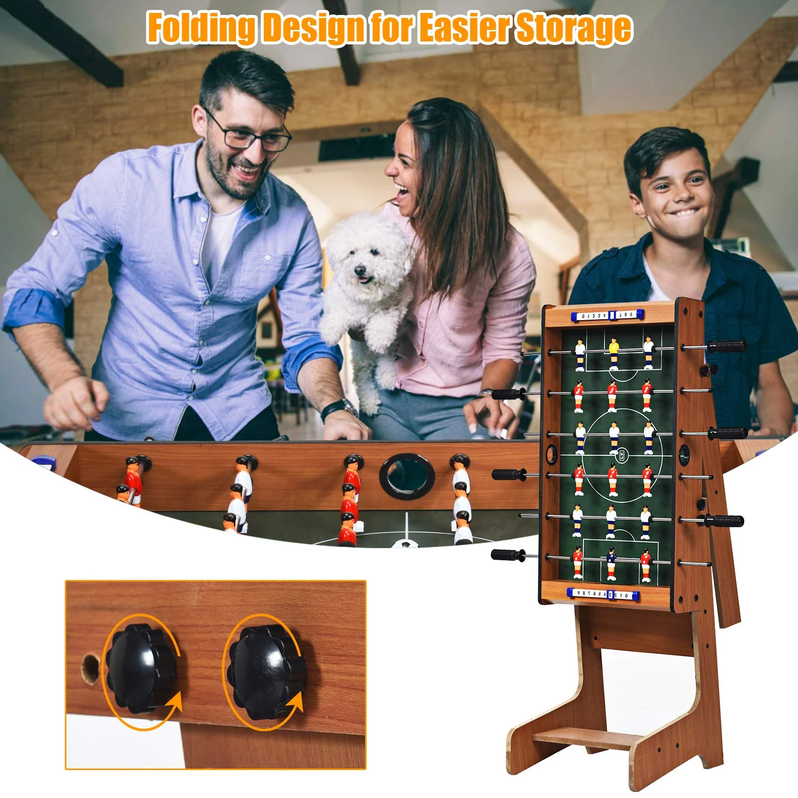 Goplus Foldable Foosball Table, 27'' Soccer Table Game w/ 2 Mini Footballs - Image 4