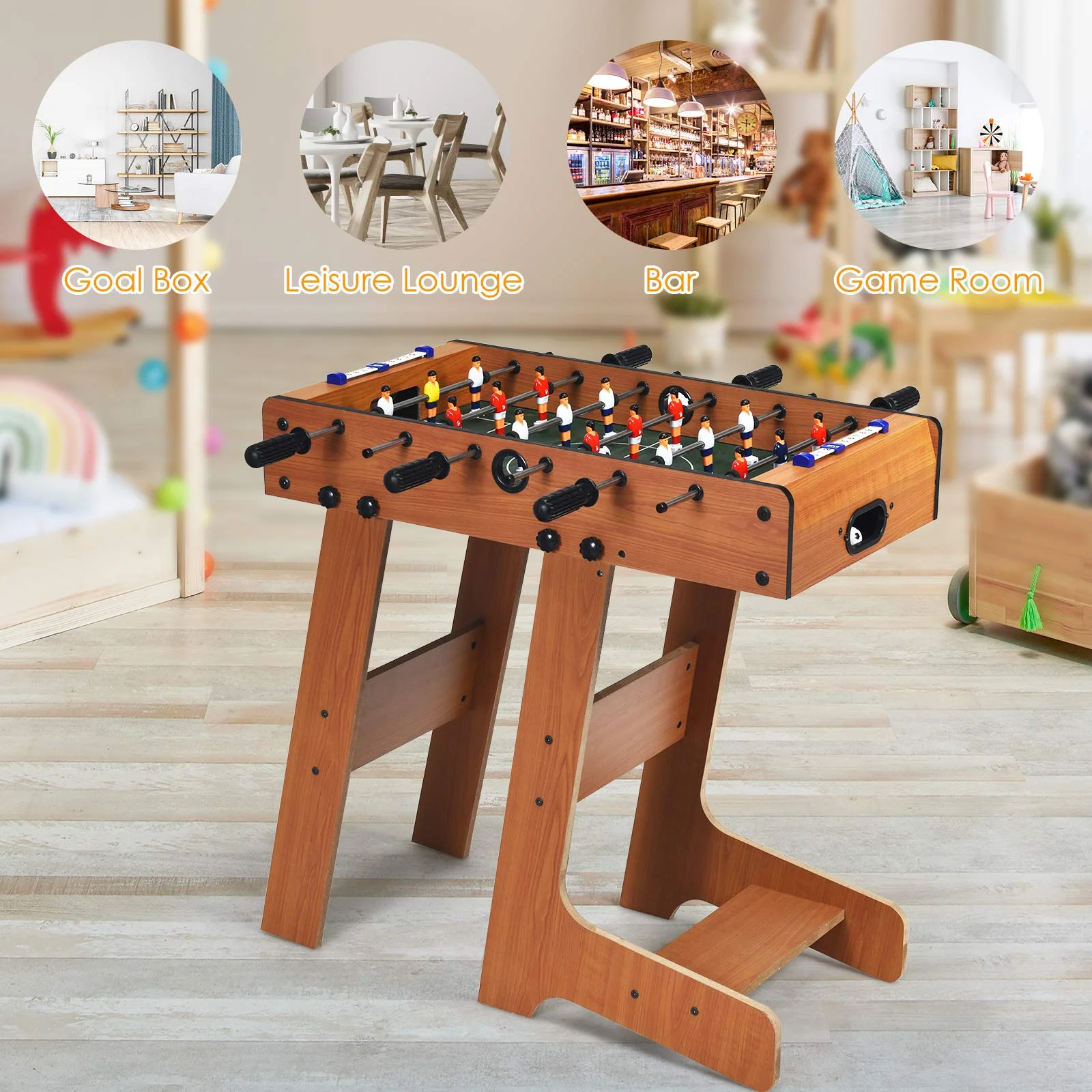 Goplus Foldable Foosball Table, 27'' Soccer Table Game w/ 2 Mini Footballs - Image 7