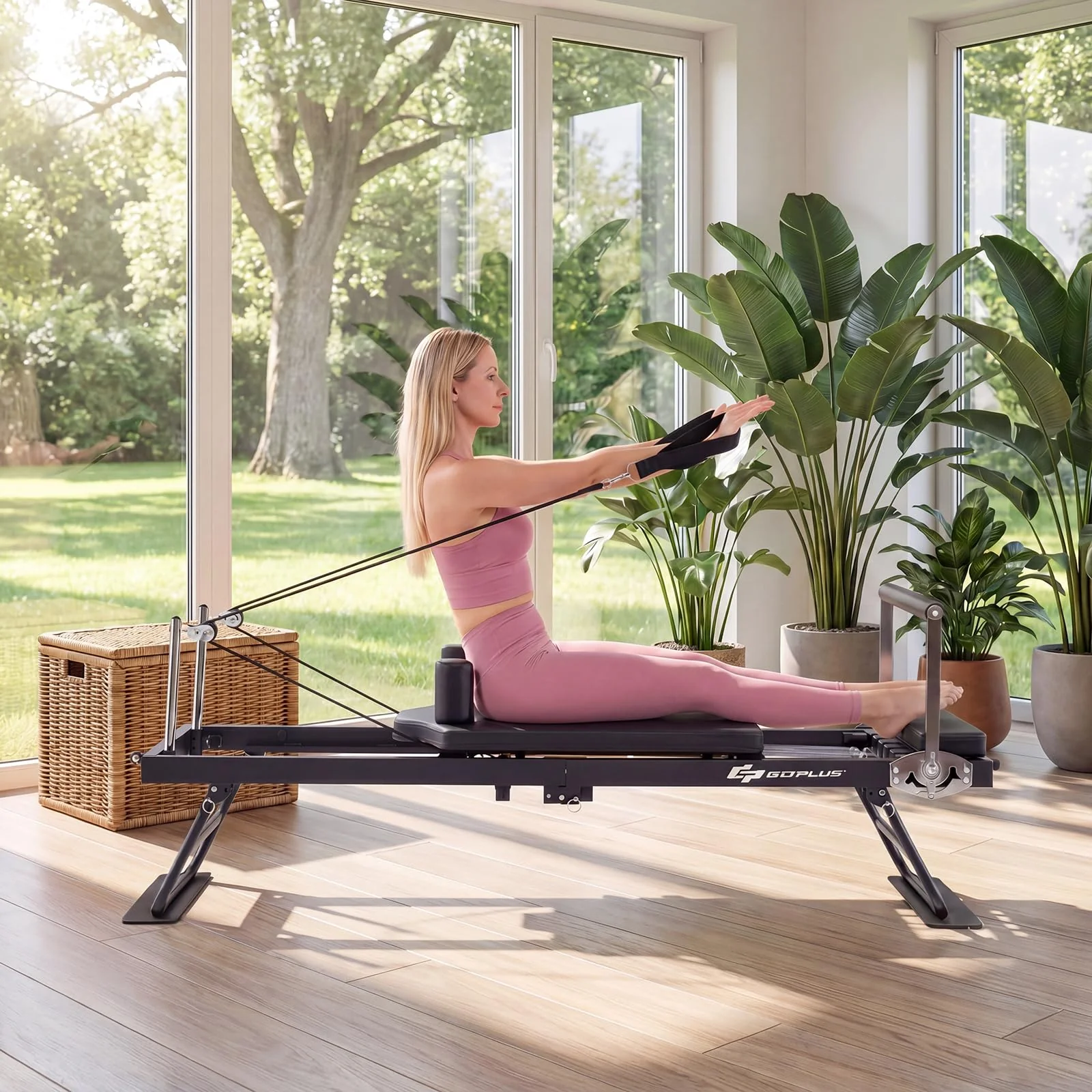Goplus Foldable Pilates Reformer Machine for Home Gym 84" Large Pilates Equipment - Image 9